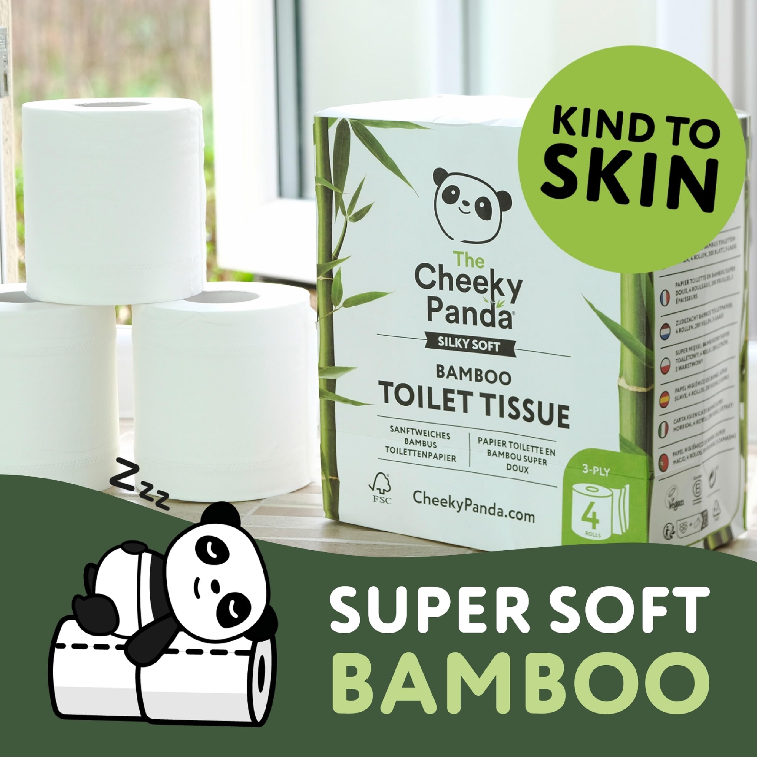 The Cheeky Panda - Bamboo Toilet Tissue Paper (Pack of 4 Rolls, 3-Ply, 200 Sheets) 11