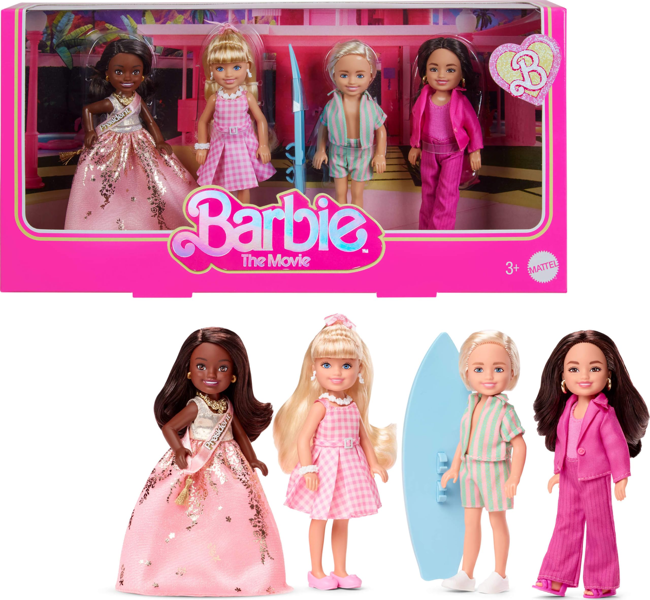 Barbie Signature Barbie The Movie Chelsea Collectible 4-Pack Dolls | Includes Barbie, Ken, President Barbie, Gloria