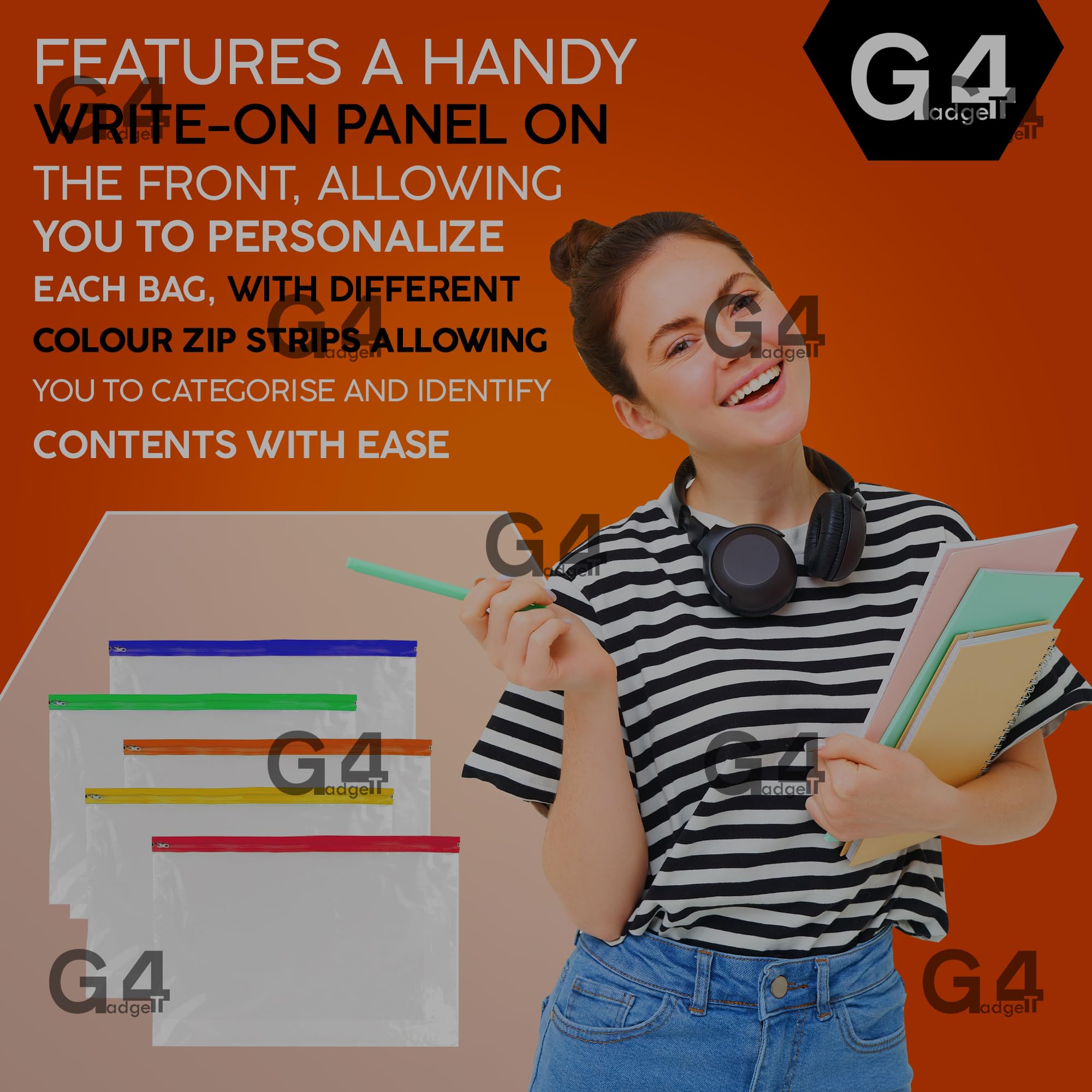 G4GADGET A4 Plus Zipper Pouch Document Bags - Pack of 5 | 370mm x 260mm | Assorted Colors 6