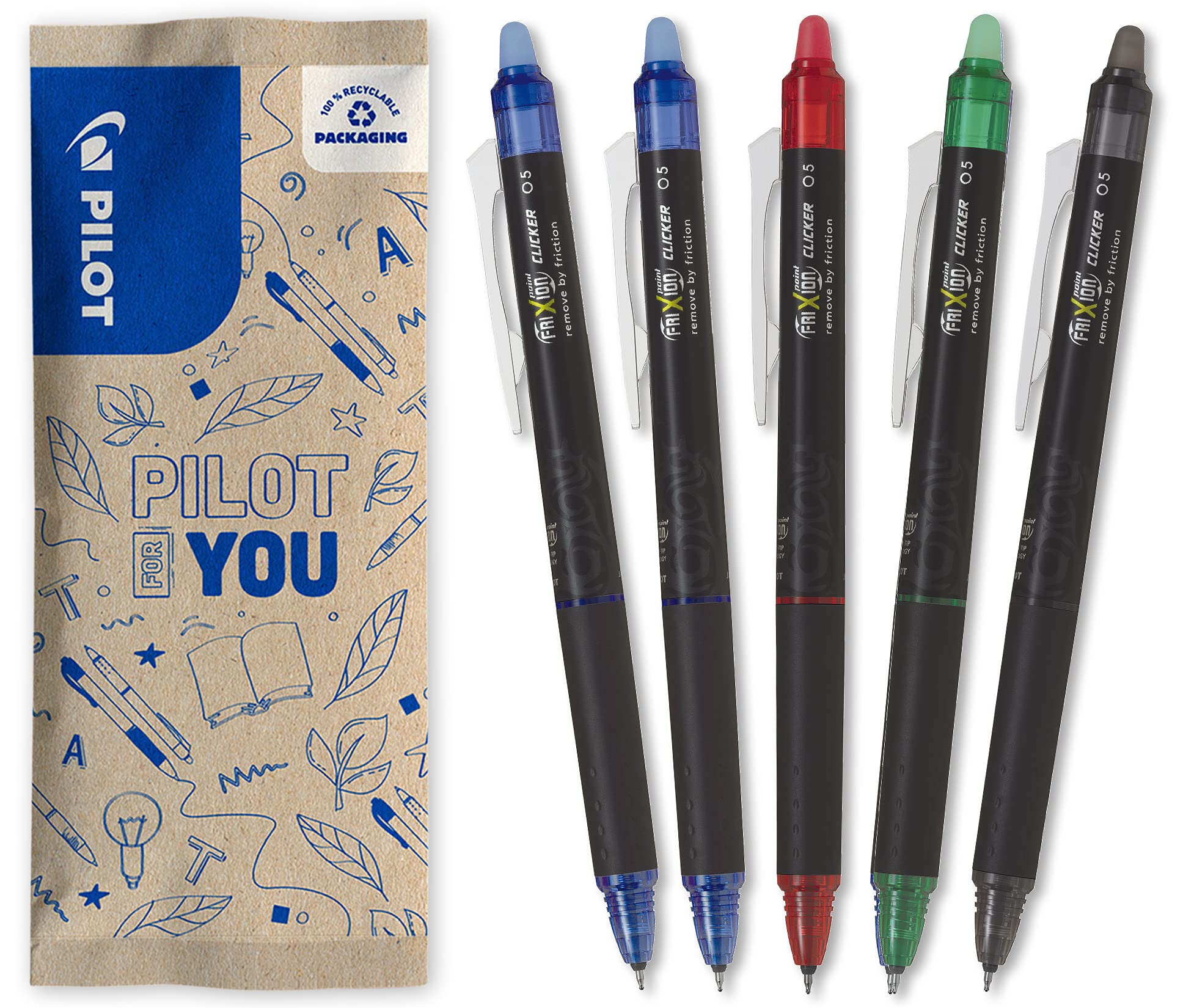 PILOT FriXion Point Clicker Erasable Rollerball Pen - 0.5mm Fine Tip, Retractable, 5 Pack