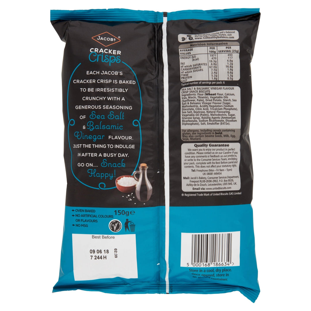 Jacob's Cracker Crisps Sea Salt & Balsamic Vinegar Flavour, 150g Sharing Bag