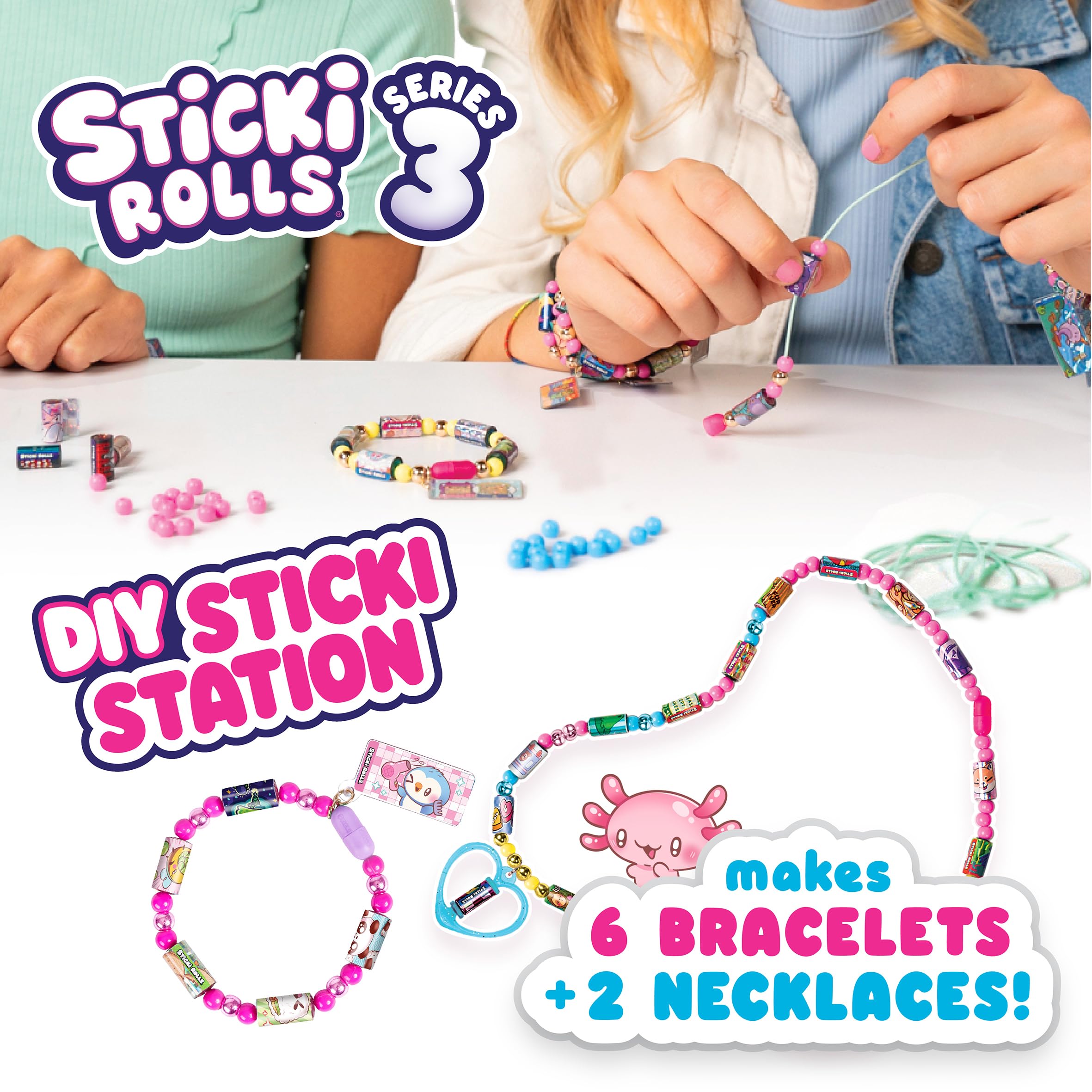STICKI ROLLS Sticki Station S3 Jewelry Making Kit | 320 Stickers | 144 Beads | Create 6 Bracelets & 2 Necklaces