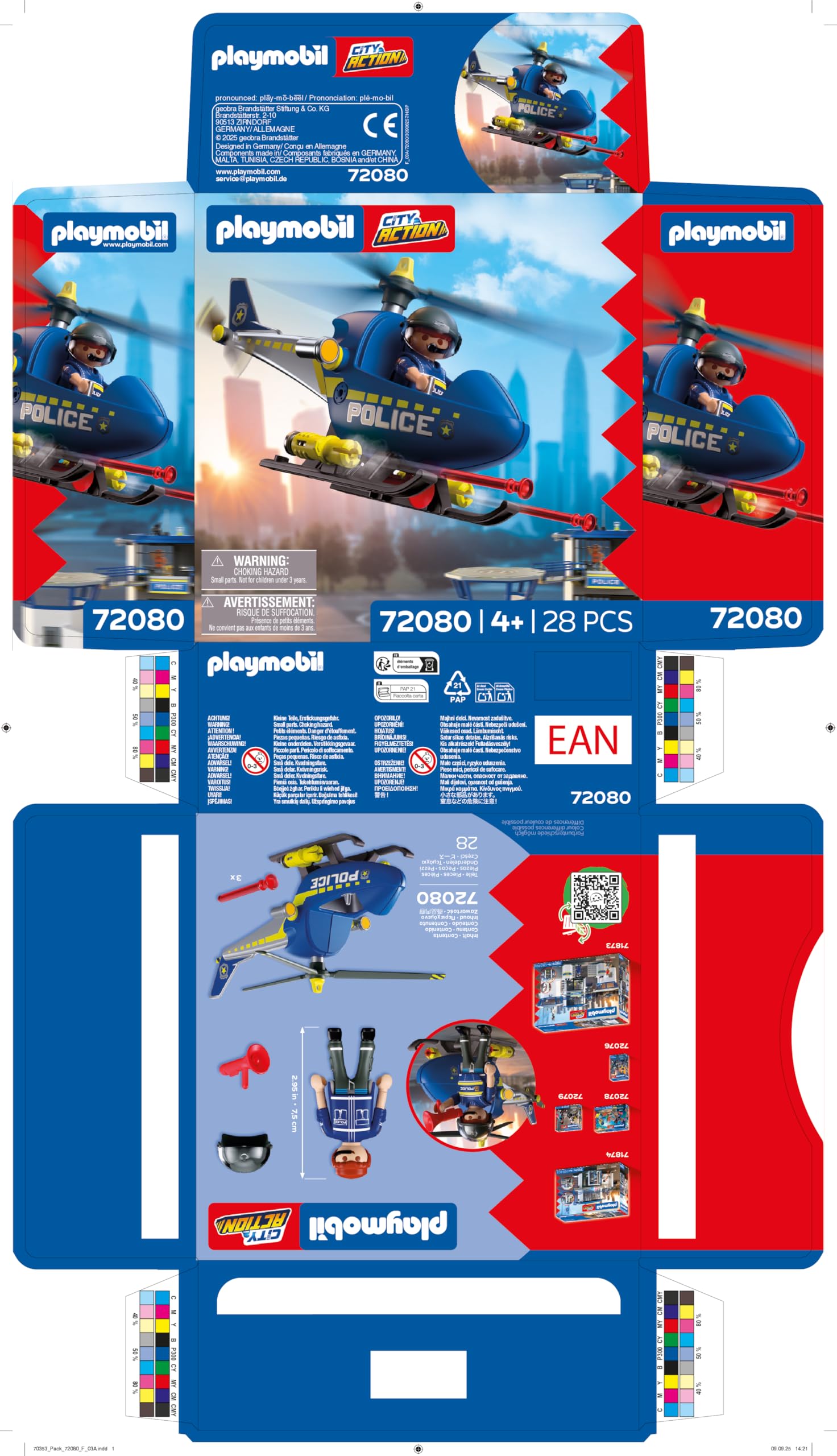 Playmobil City Action Police Helicopter - Rotating Rotors | Ages 4+ | Blue 7