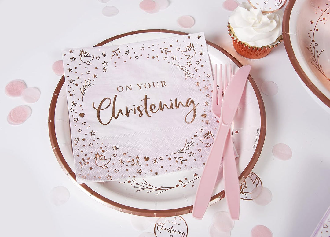 Anniversary House Christening Pink Foil Stamped 3-Ply Lunch Napkins