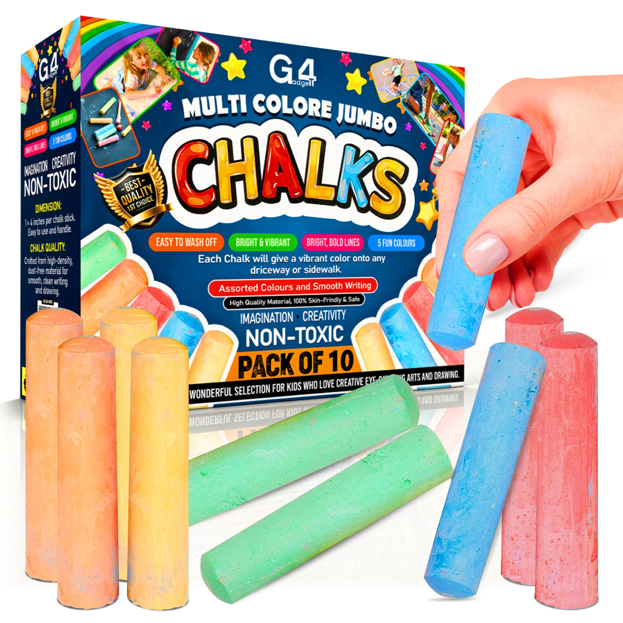 G4GADGET 20 Jumbo Chalks for Kids – Giant Chunky Outdoor Pavement Chalk | Age 3+ 1