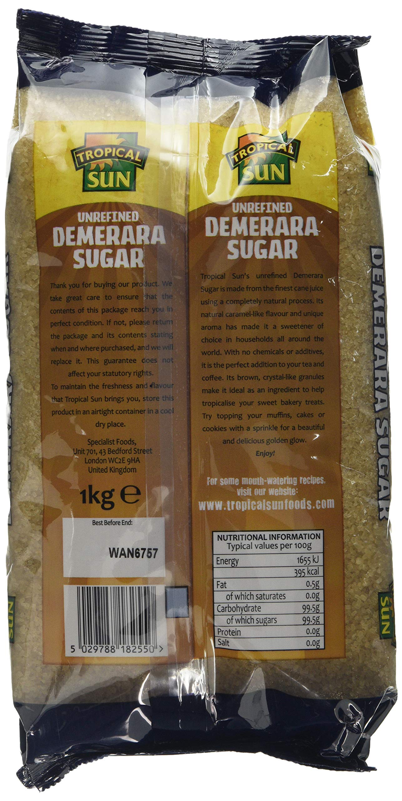 Tropical Sun Demerara Sugar - Unrefined Cane Sweetener | 1 kg Pack
