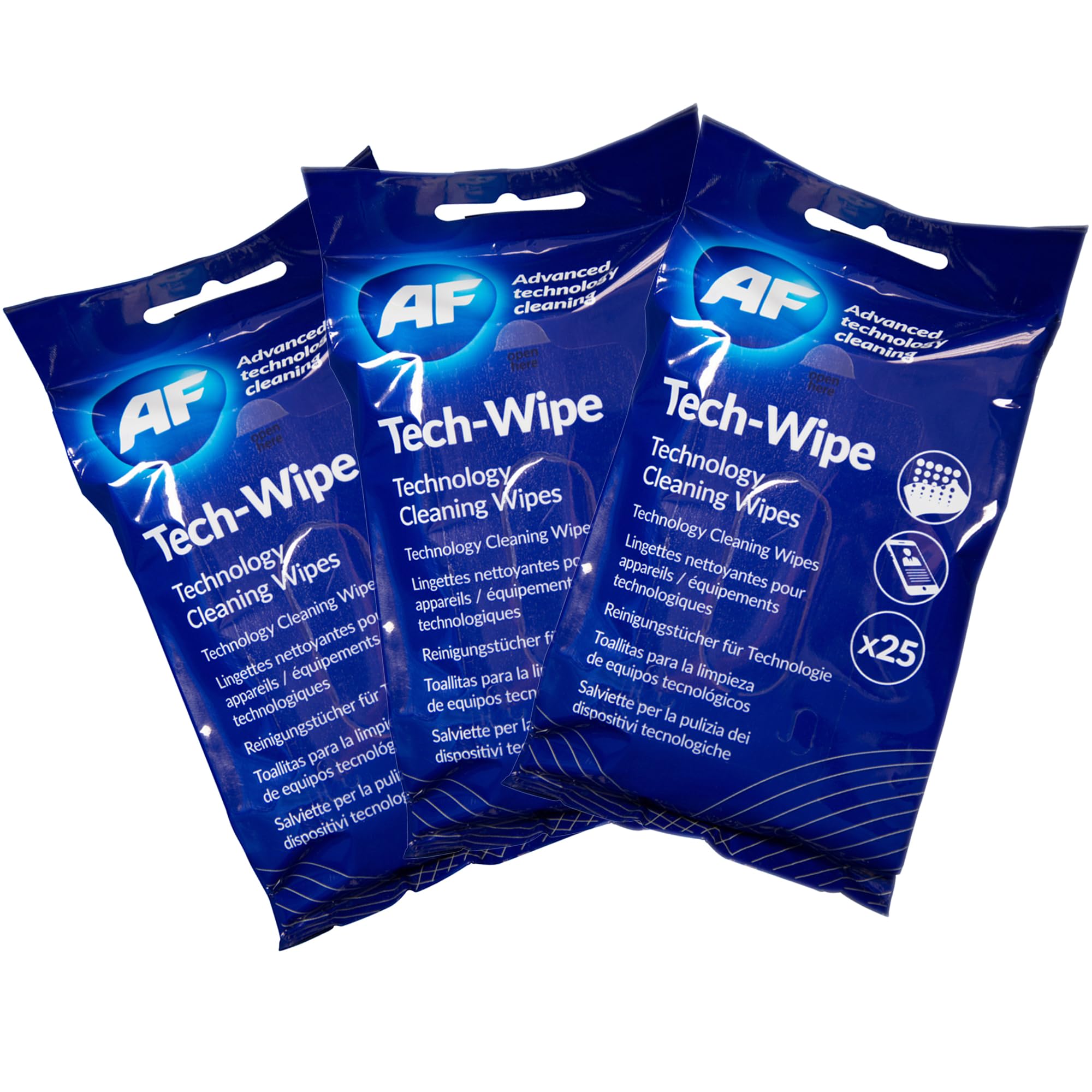 AF Tech Wipes - 3 Packs of 25 Pre-Moistened Wipes for Screens, Phones & Tablets 1