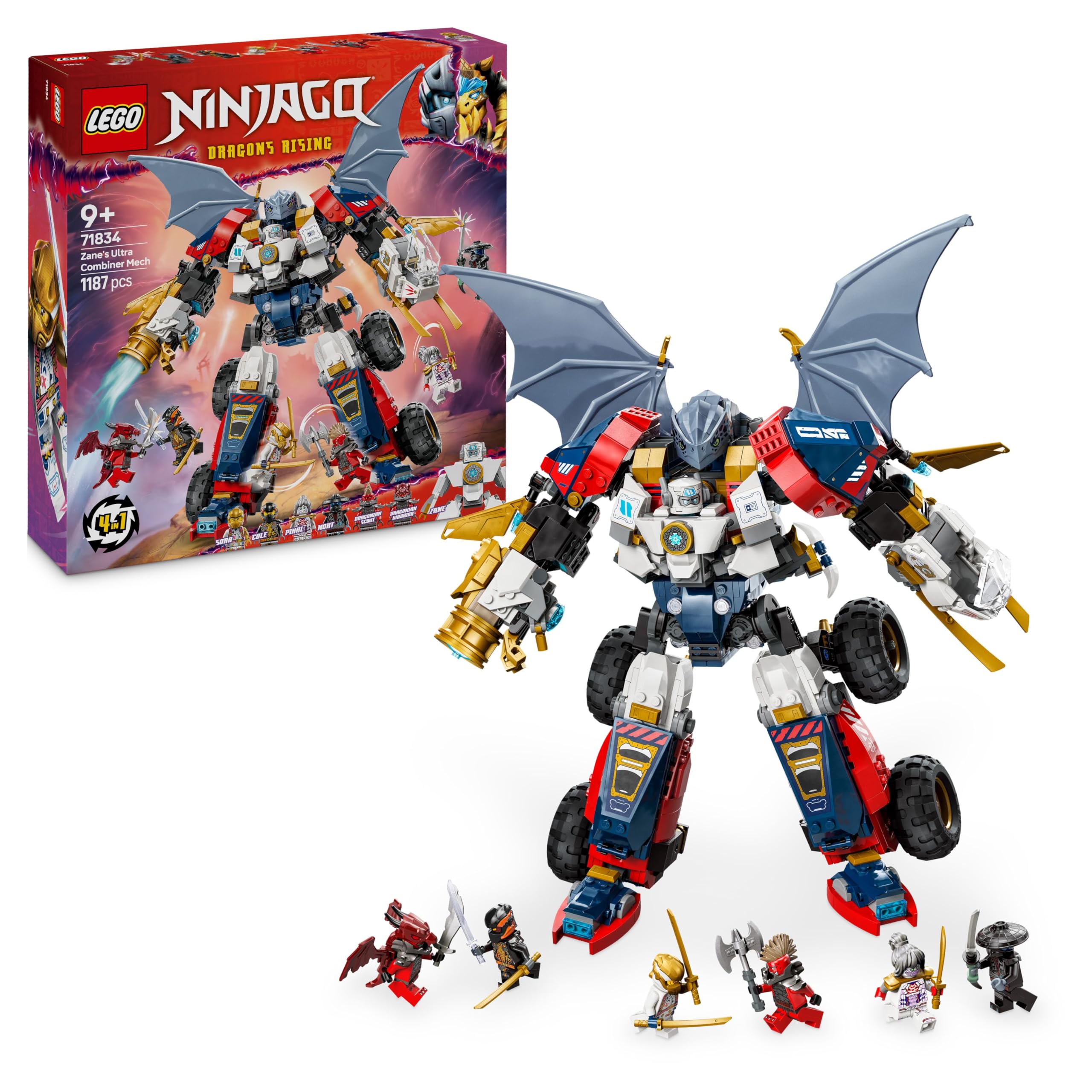 LEGO NINJAGO 71834 Zane’s Ultra Combiner Mech Building Set | 4-in-1 Rebuildable Toy | Ages 9+