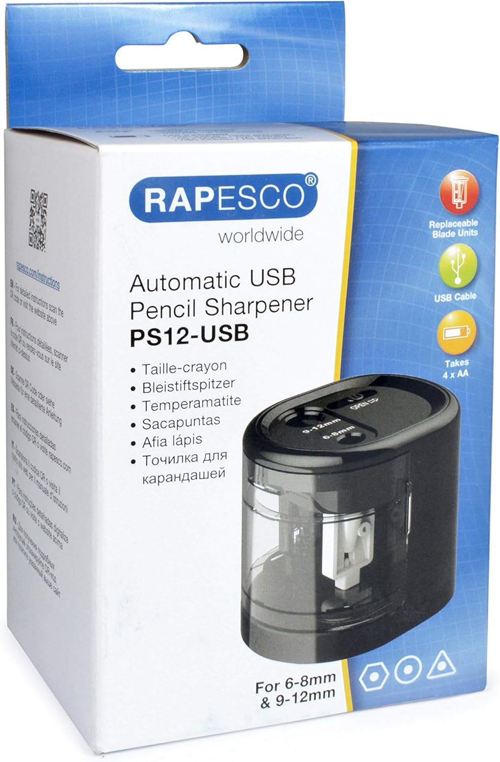 Rapesco 1449 Automatic Electric USB/Battery Pencil Sharpener, Black 6