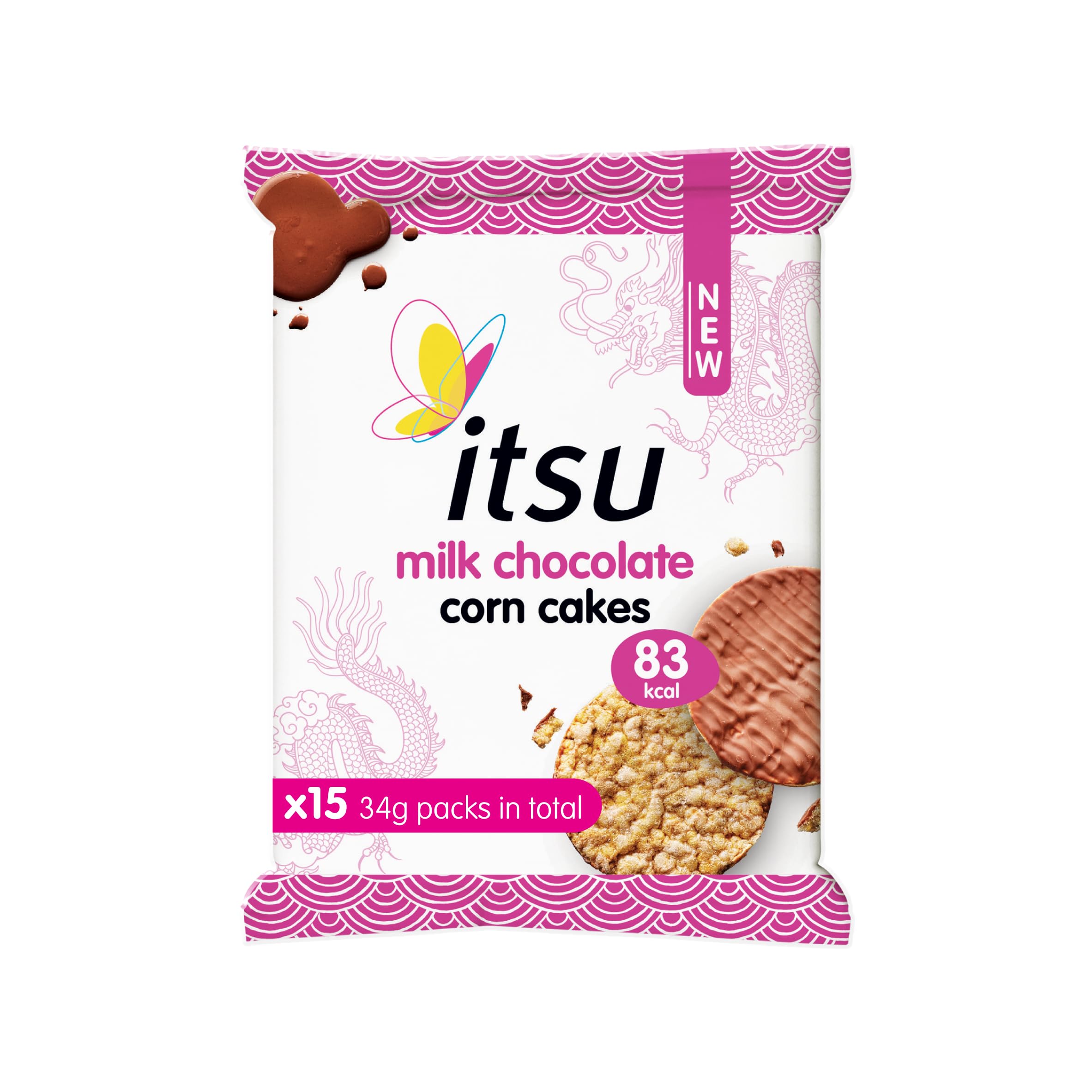 Itsu Milk Chocolate Corn Cakes 34g | Gluten Free | Healthy Snack | Pack of 15 1