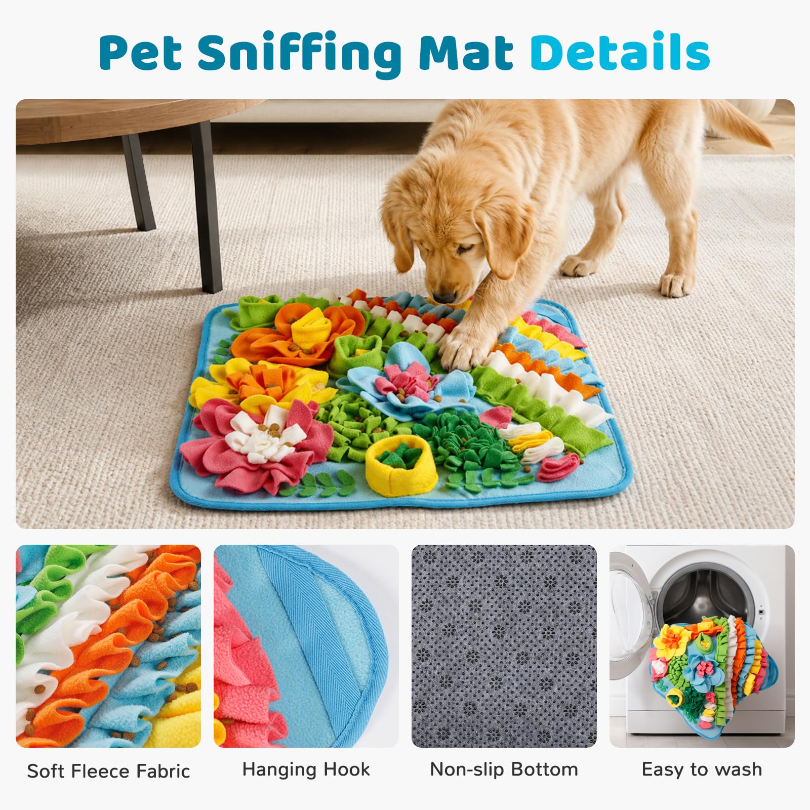 Gimars Snuffle Mat for Dogs - Interactive Puzzle Toy, Slow Feeder, Stress Relief | 39x39cm Blue 5