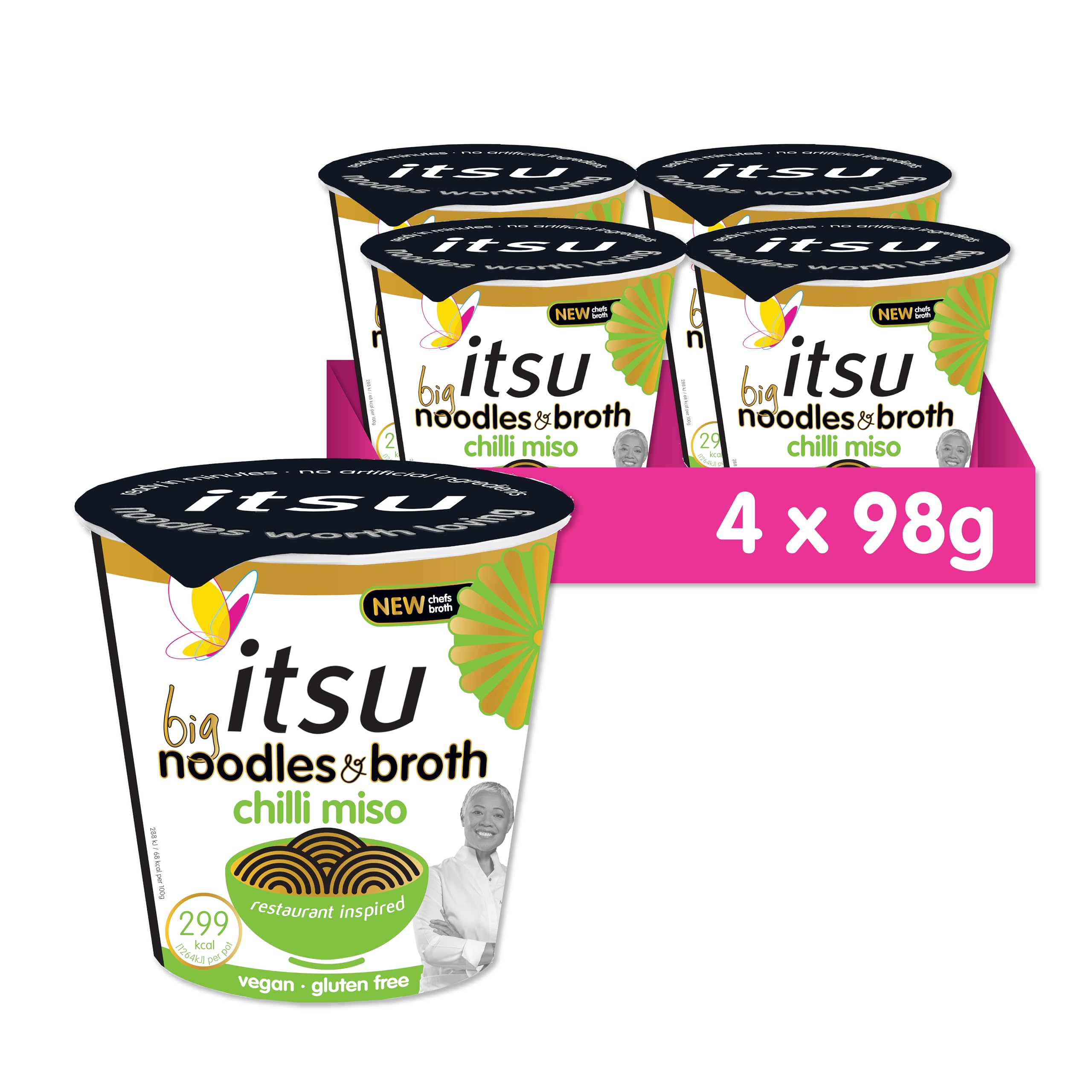 Itsu Big Chilli Miso Instant Noodles & Broth Pot 98g - Pack of 4 | Gluten Free Vegan Rice Noodles 5