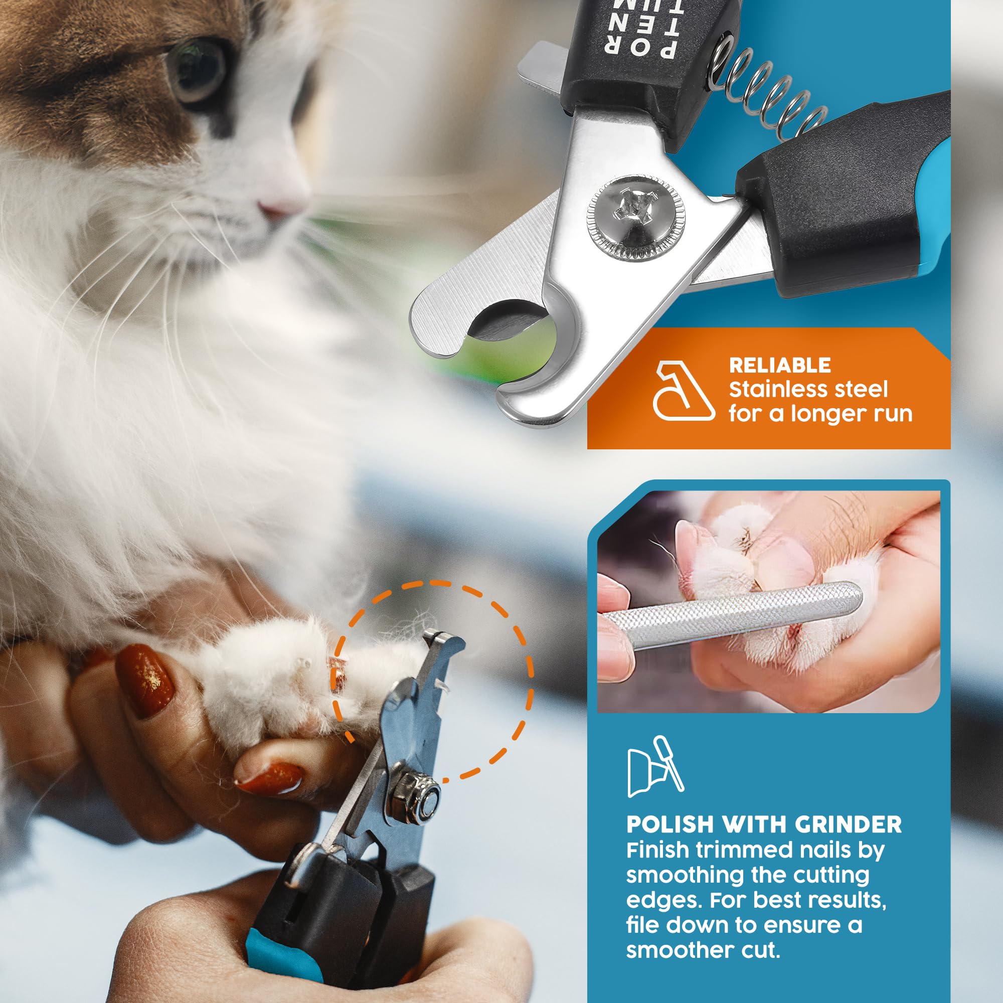 PORTENTUM Dog Nail Clippers - Professional Stainless Steel Grooming Tool for Medium & Large Breeds | Includes Nail File | Blue 5