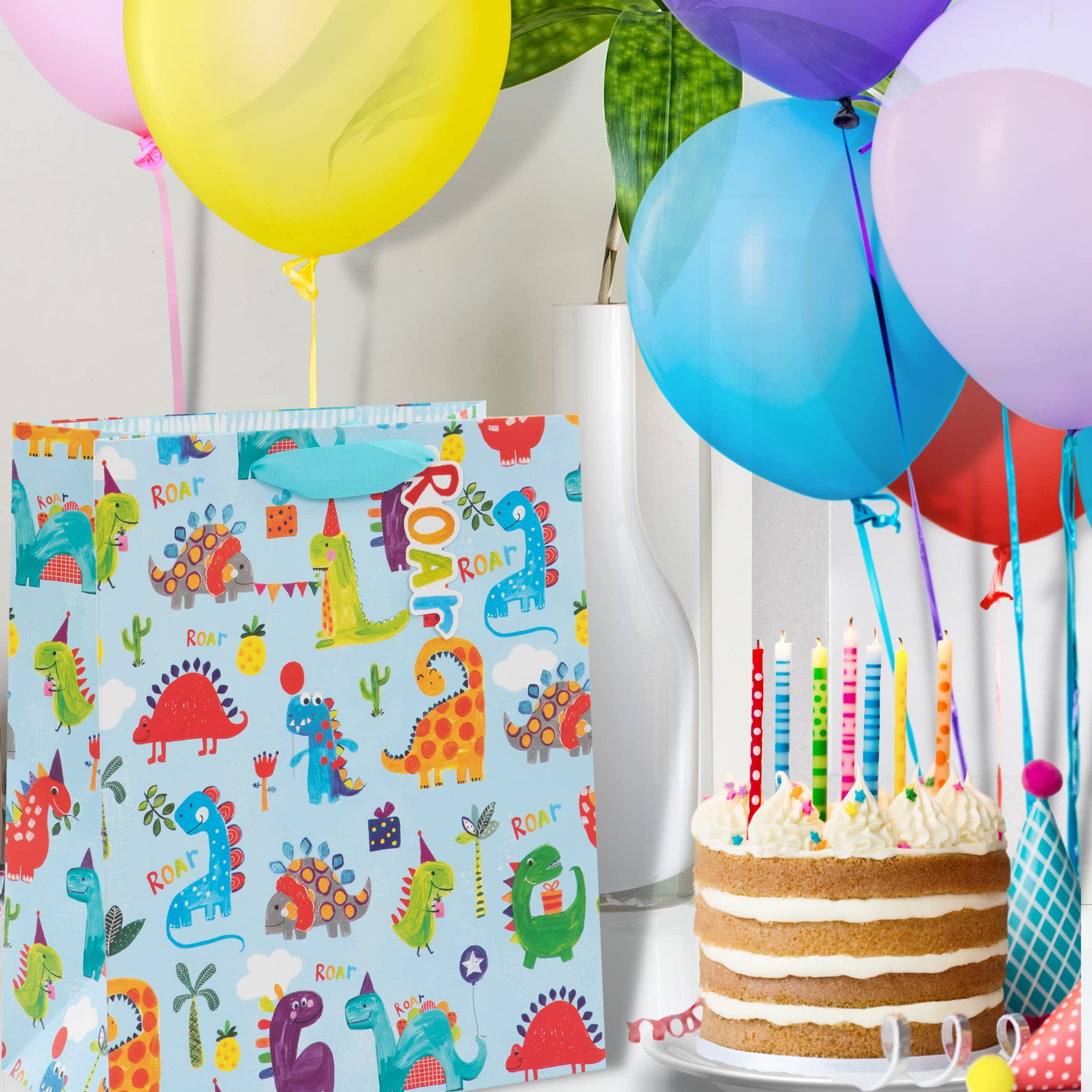 Glick Dinosaur Roar Luxury Gift Bag - Large Celebration Bag for Birthdays | Blue | 315x260x135mm 5