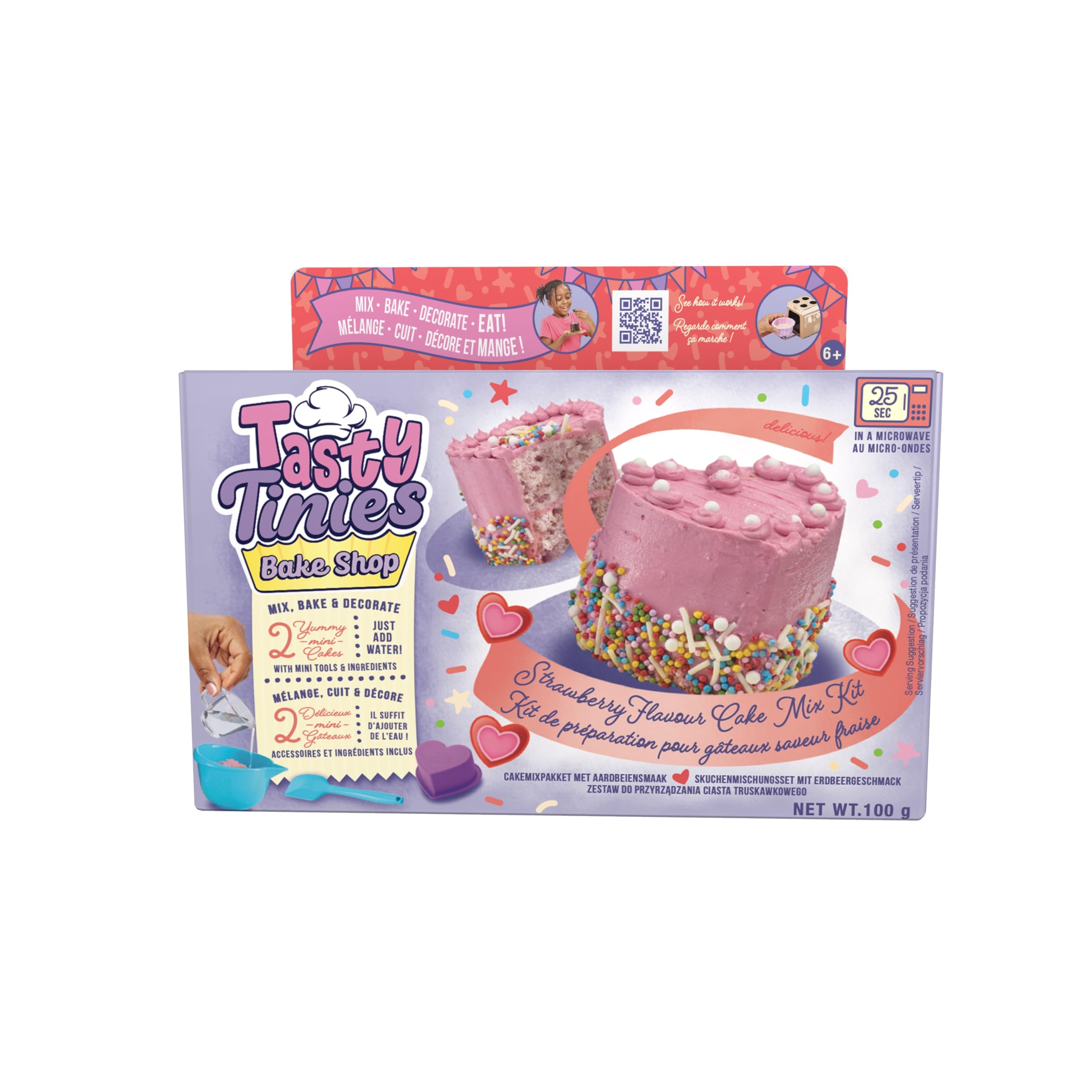 Tasty Tinies Bake Shop Strawberry Cake Mix Kit with Pink Frosting & Sprinkles | Makes 2 Mini Cakes