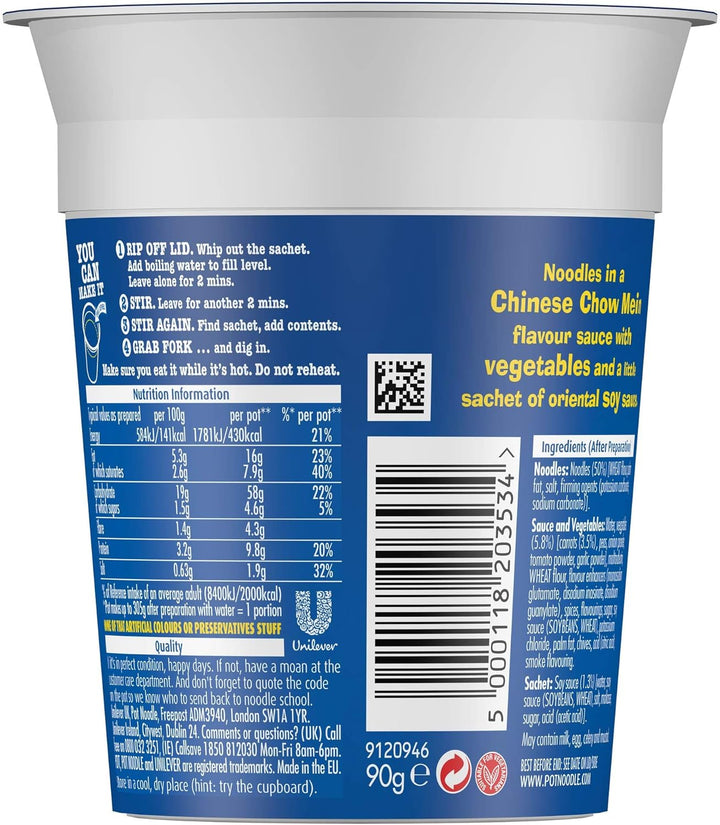 Pot Noodle Chinese Chow Mein Vegetarian Instant Noodles 12 x 90 g