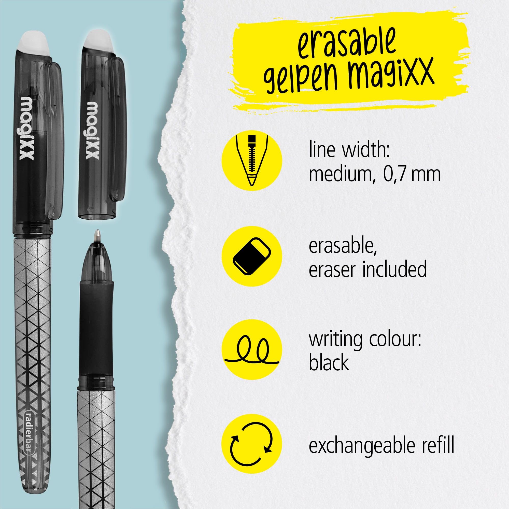 Online magiXX Erasable Gel Ink Rollerball Pen - Black Ink, 0.7mm Medium Point, Ergonomic Grip
