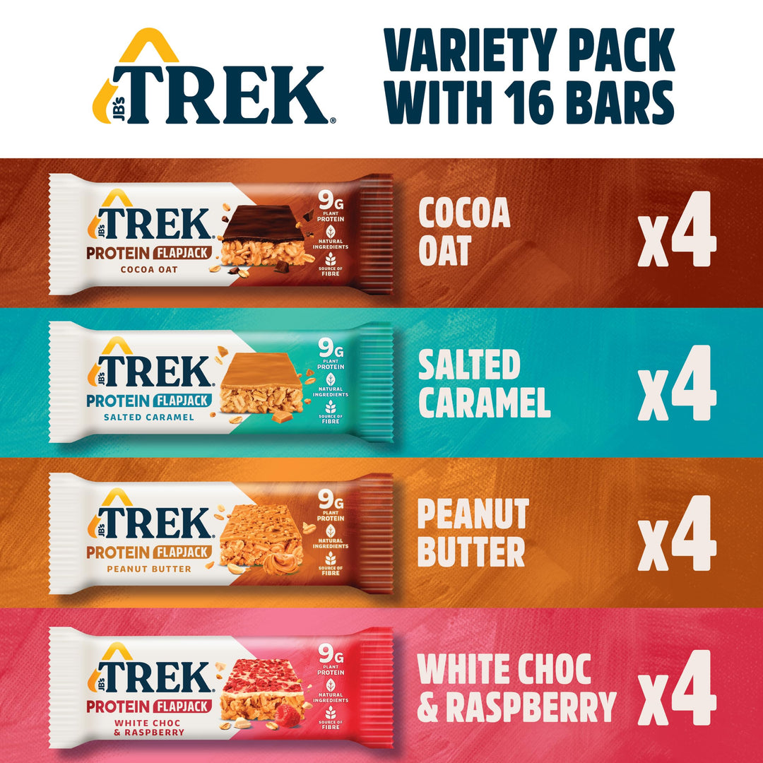 TREK High Protein Flapjack Variety Pack - Gluten Free - Plant Based - Vegan - 800g