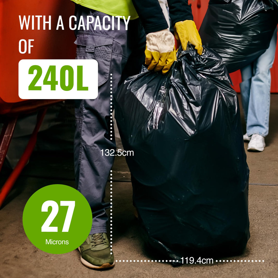 EcoBag 20 Pack Eco-Friendly Wheelie Bin Liners - 240L Heavy Duty Leak-Resistant Recycled Bin Bags