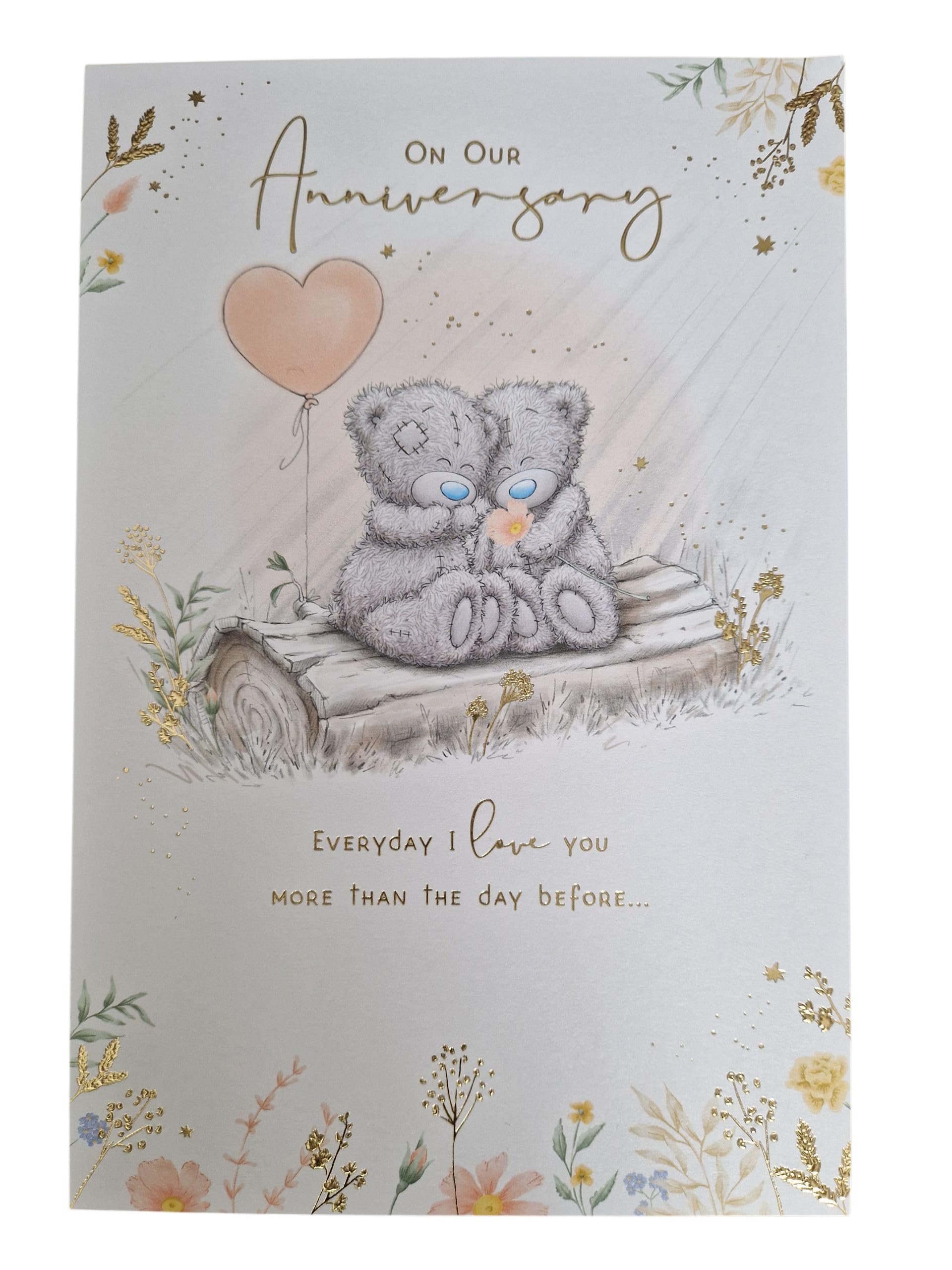 Me To You Tatty Teddy Anniversary Card | Gold Foil Detail | 6 x 9 Inches