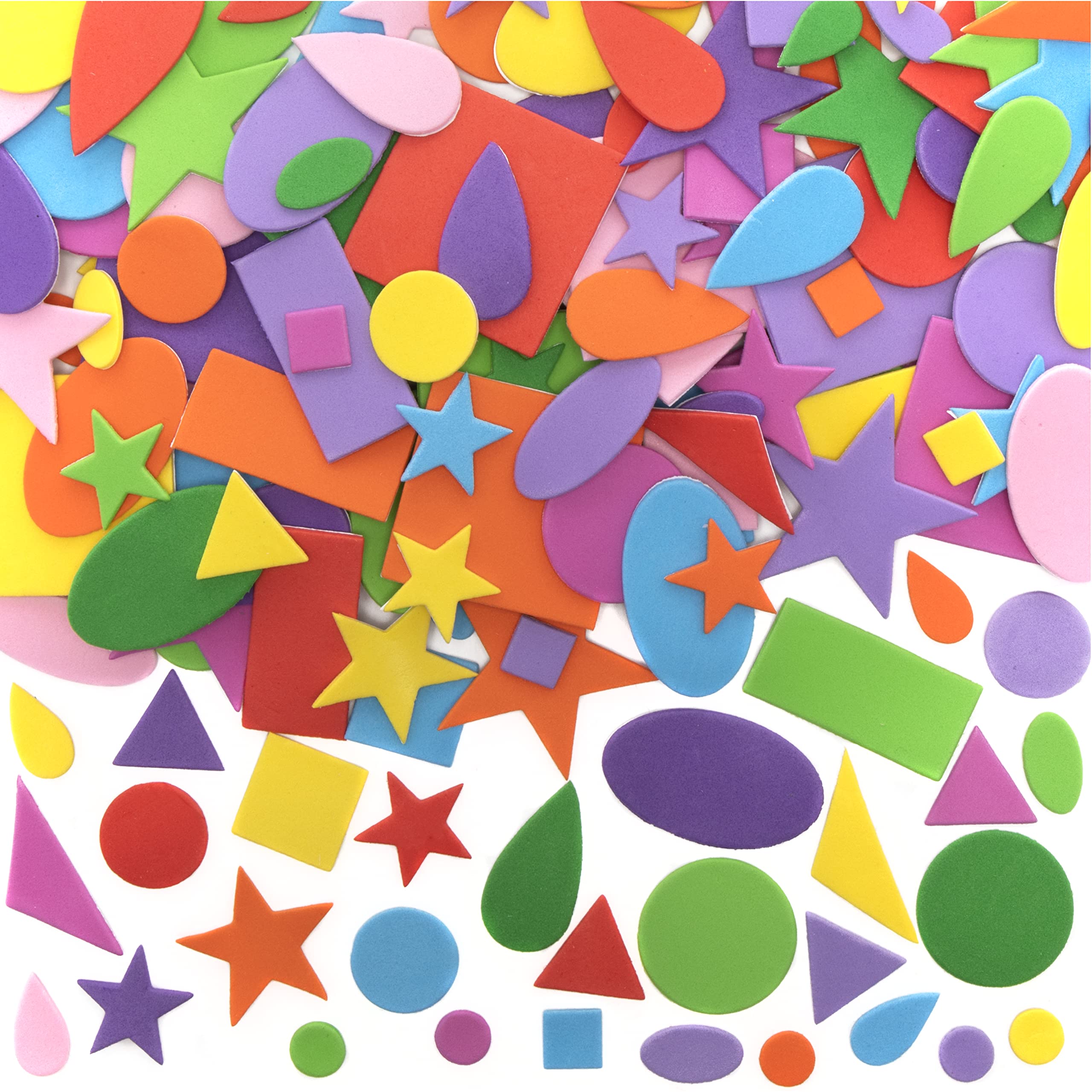 Baker Ross EK2352 Self-Adhesive Foam Shapes - 180 Pack, Assorted Colors & Shapes (1cm-5cm)