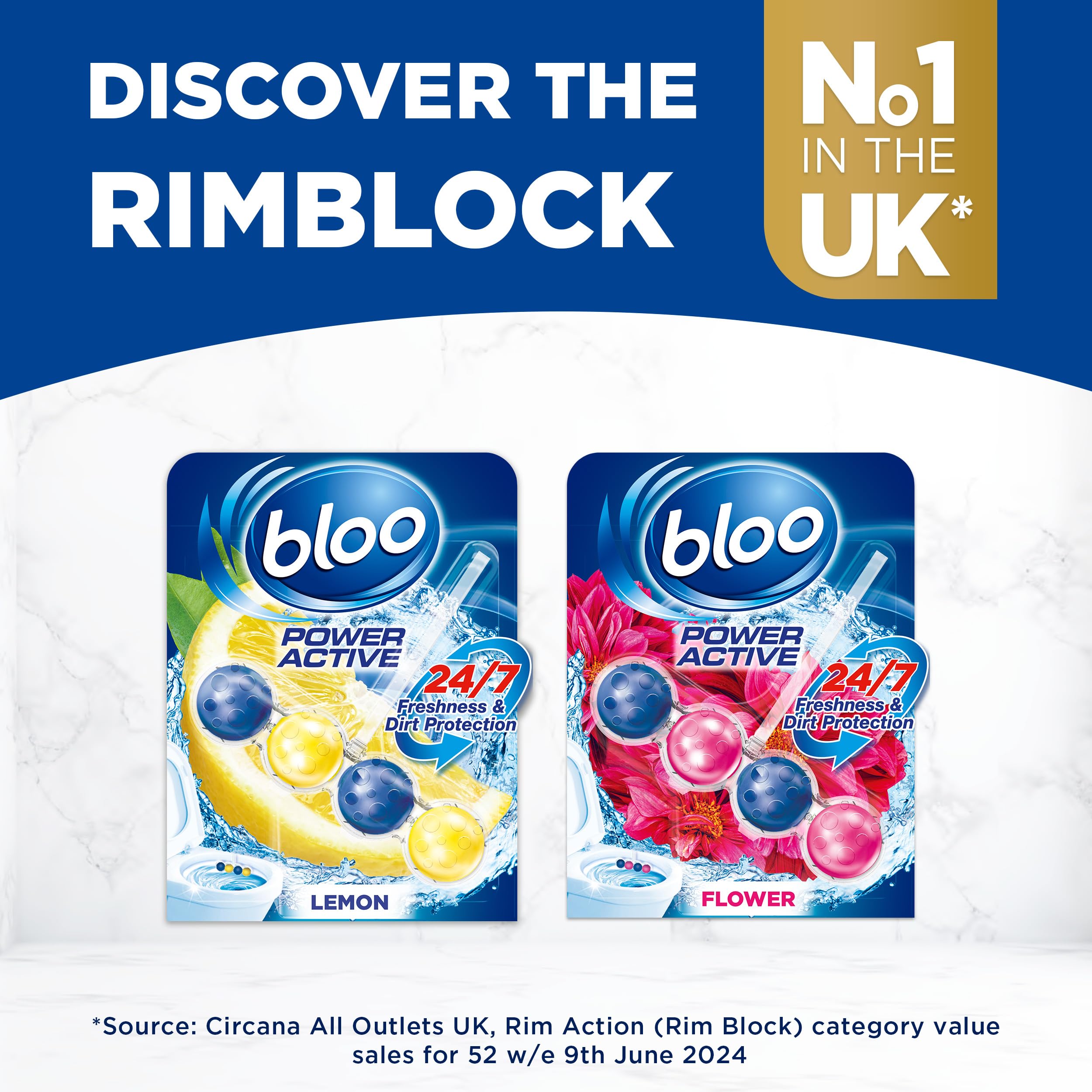 Bloo Power Active Toilet Rim Block - Lemon Scent, 50g | 100% Anti-Limescale | Lasts up to 240 Flushes 6