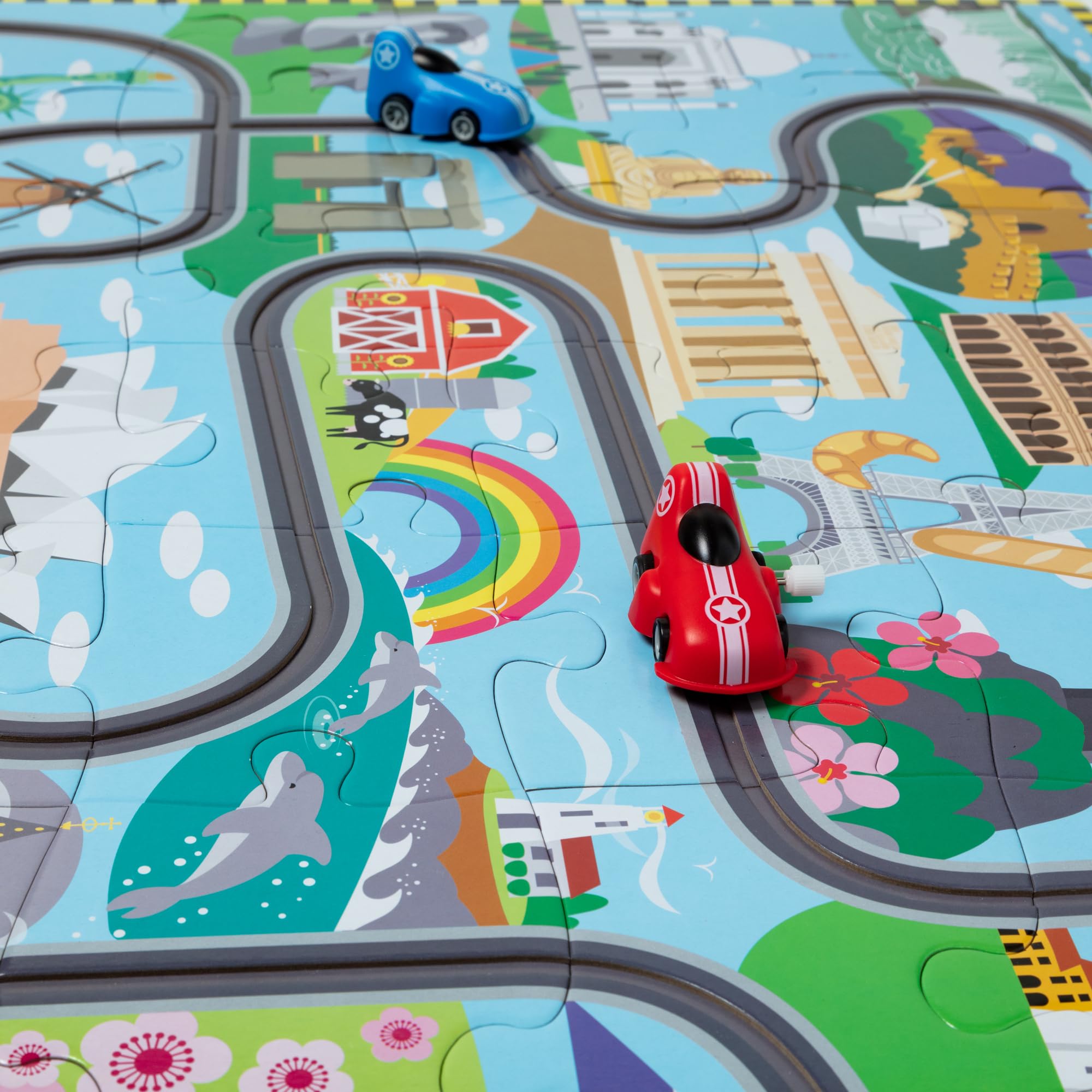Melissa & Doug Race Around the World Floor Puzzle with 2 Wind-Up Vehicles | Age 3+ | 48 Pieces 9