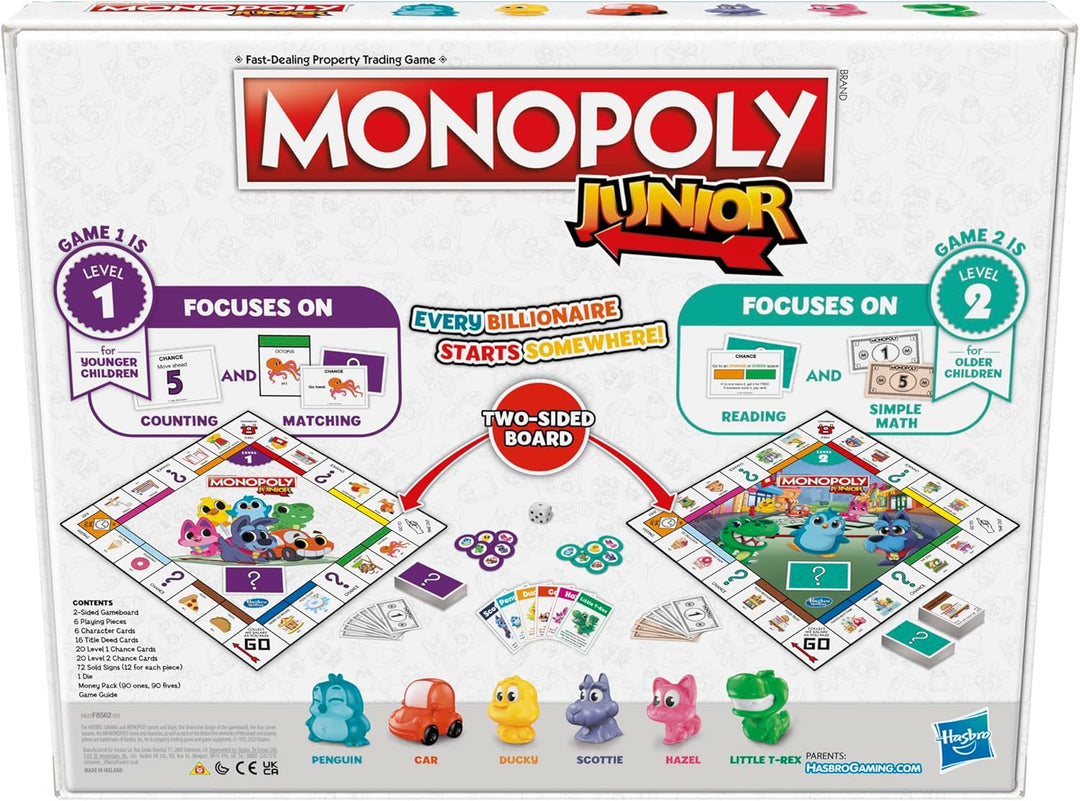 Monopoly Junior Board Game, 2-Sided Gameboard, 2 Games in 1