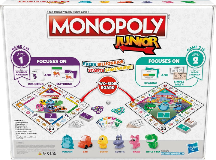 Monopoly Junior Board Game, 2-Sided Gameboard, 2 Games in 1