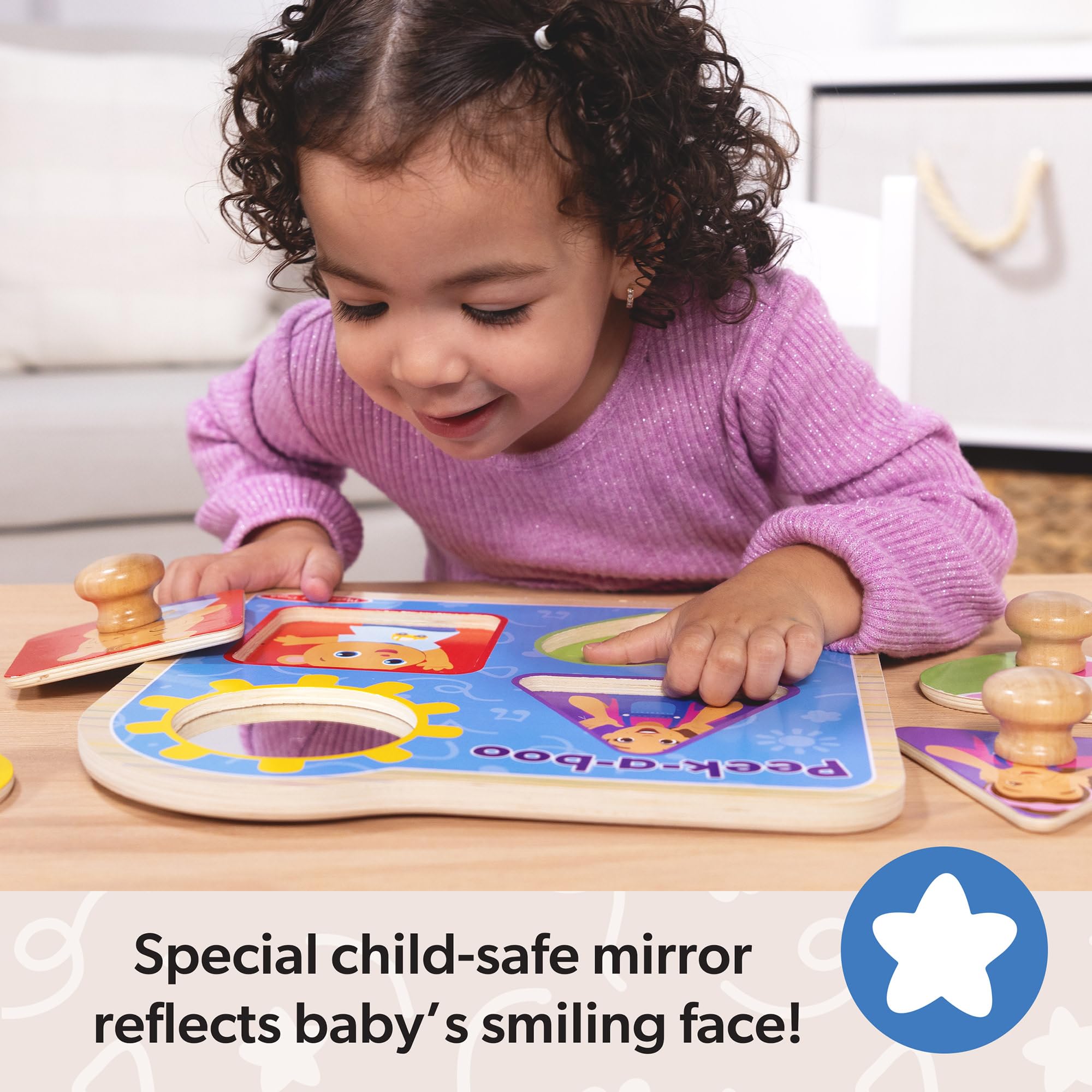 Melissa & Doug Ms Rachel Peek-a-Boo Jumbo Peg Puzzle - 4 Pieces, Wood, Ages 1+ 2