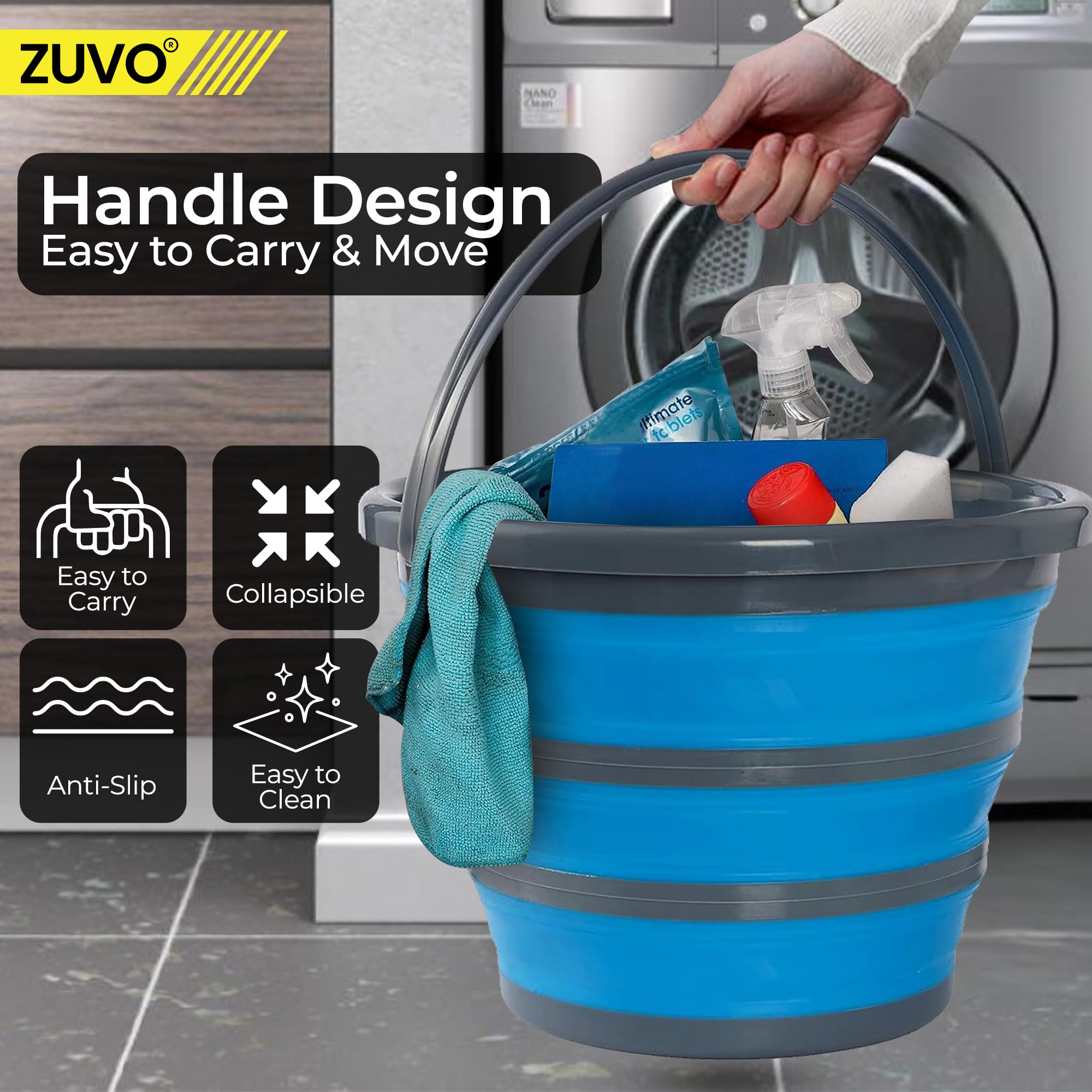 Zuvo Collapsible Bucket - 10L Capacity, Food-Grade Silicone, Leakproof Design 6