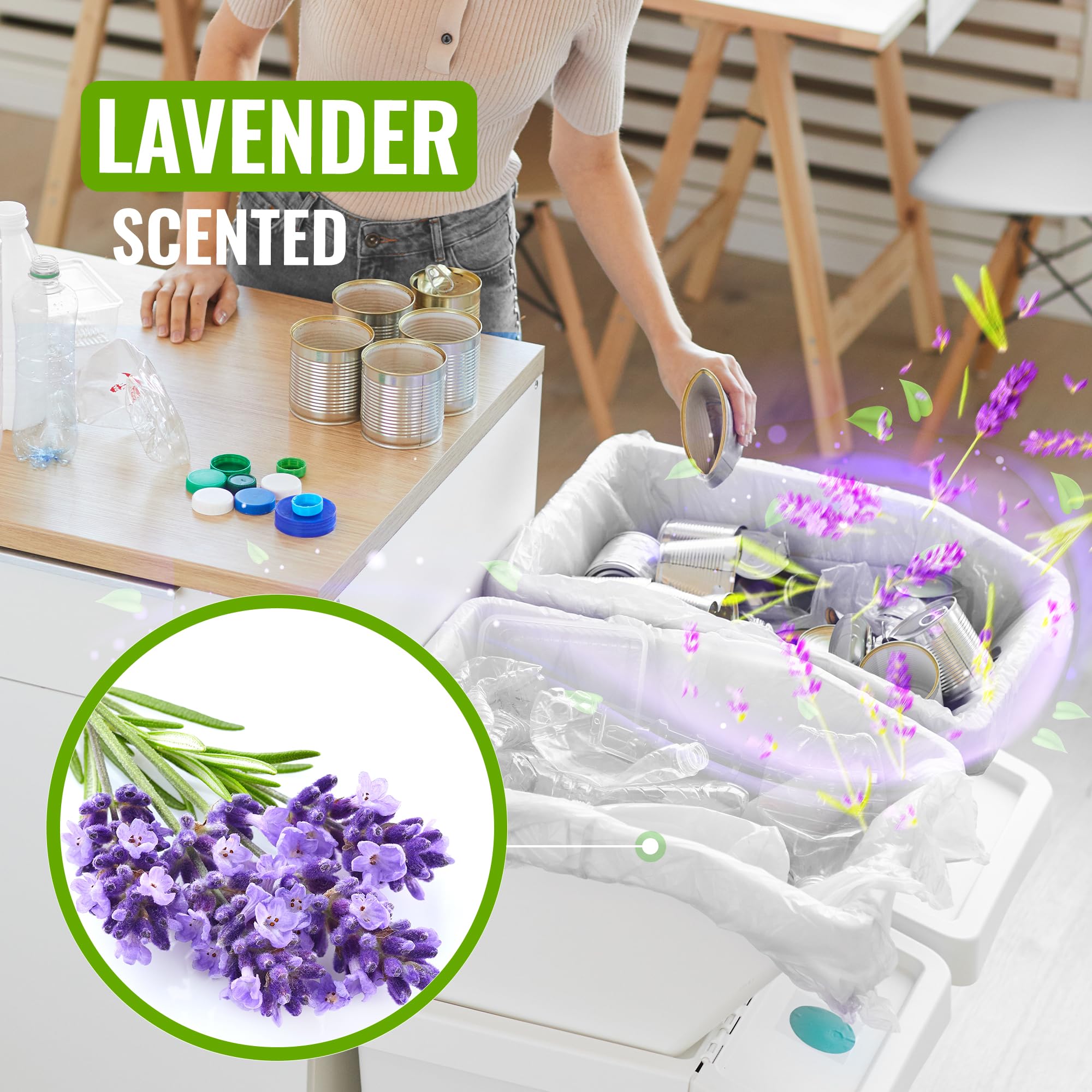 EcoBag Drawstring Bin Liners - 30L Capacity, Lavender Scented, 20 Pack | 25 Micron Heavy Duty 6
