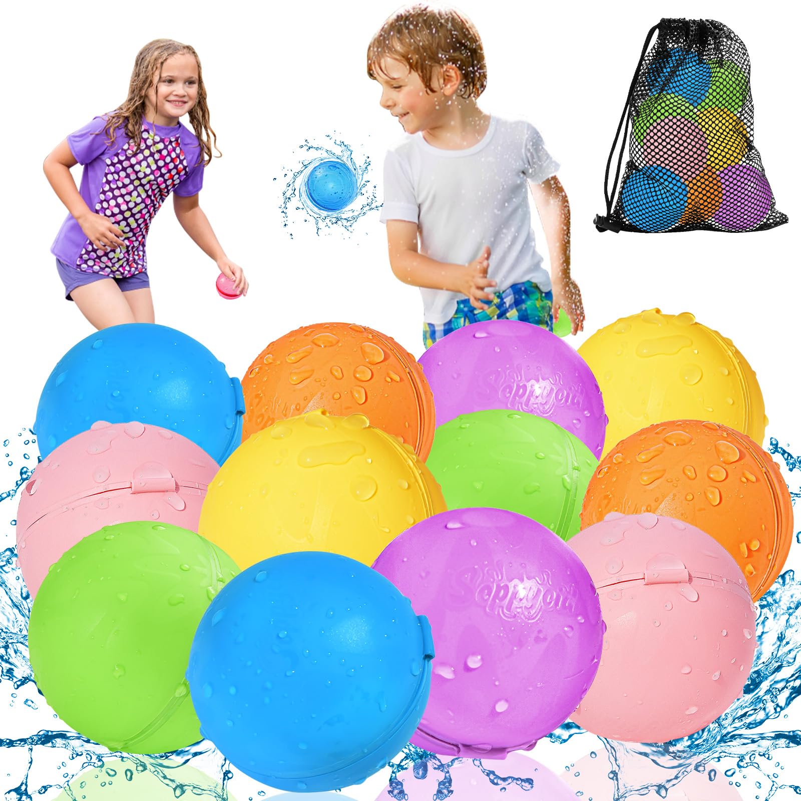 KOKODI Reusable Water Balloons - 12PCS Self Sealing Silicone for Ages 3+ | Instant Fill