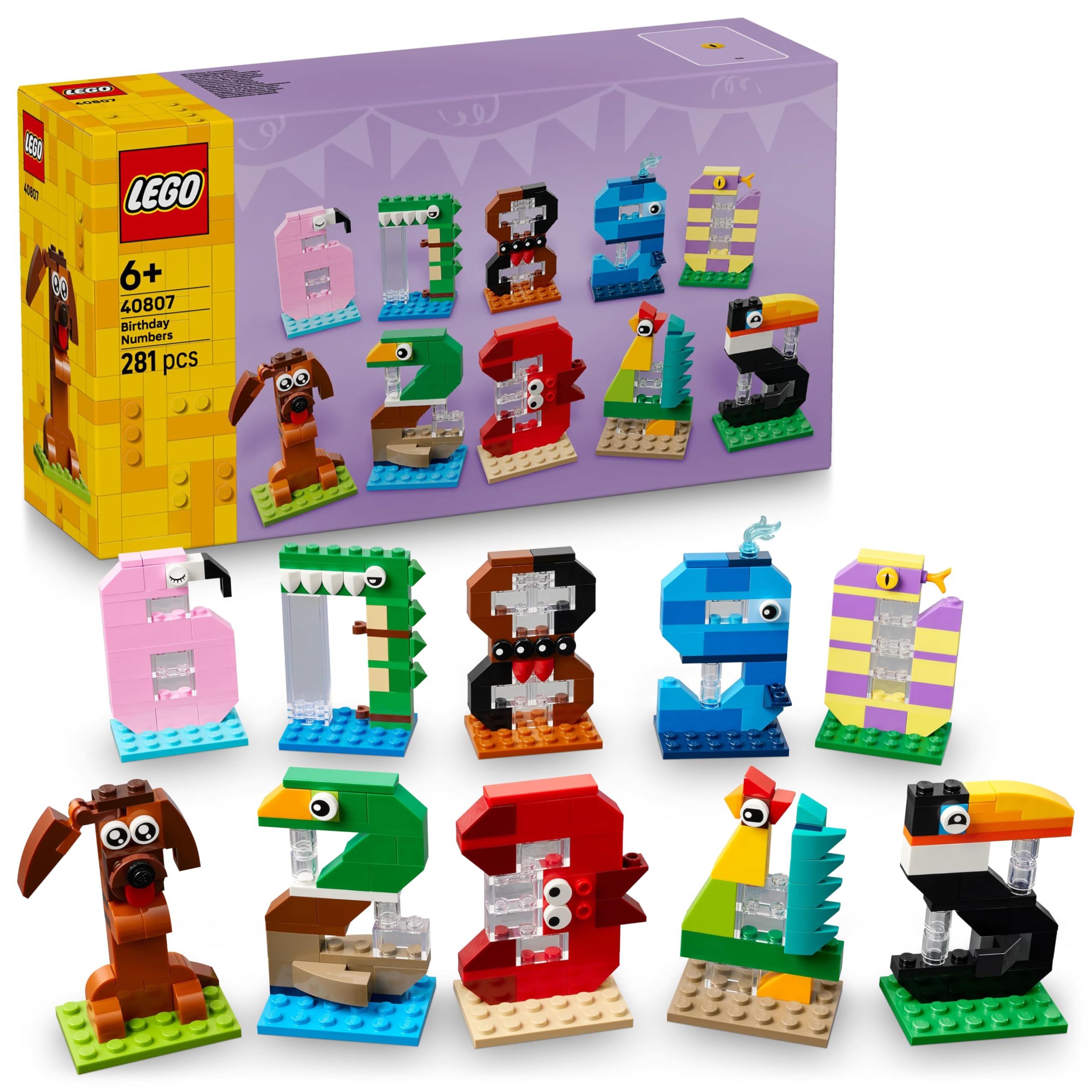 LEGO Birthday Numbers Cake Topper Set 40807 with 10 Animal Figures | Ages 6+