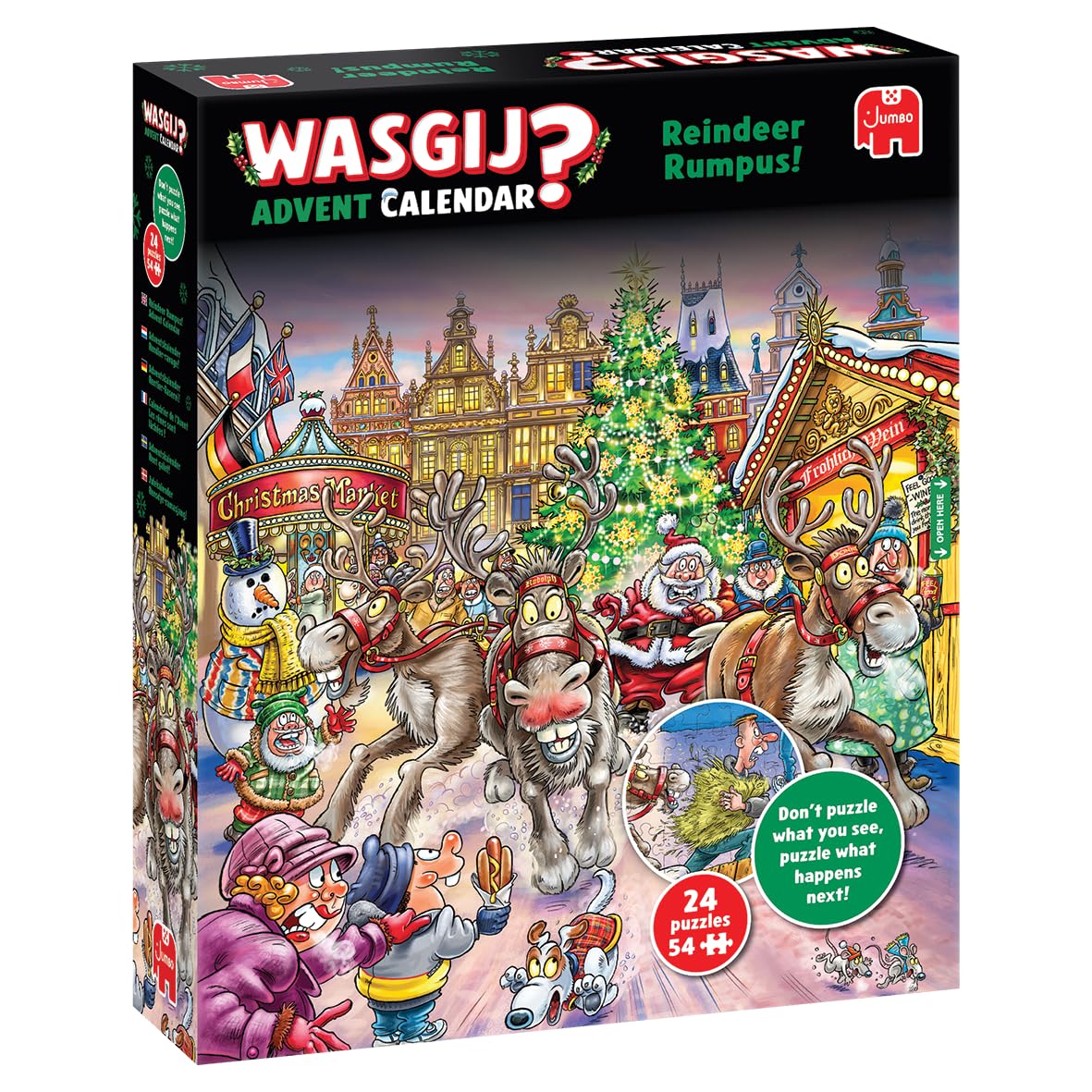 Wasgij Christmas Puzzle Advent Calendar 2025 - Reindeer Rumpus! 24 Daily 54-Piece Jigsaw Challenges 1