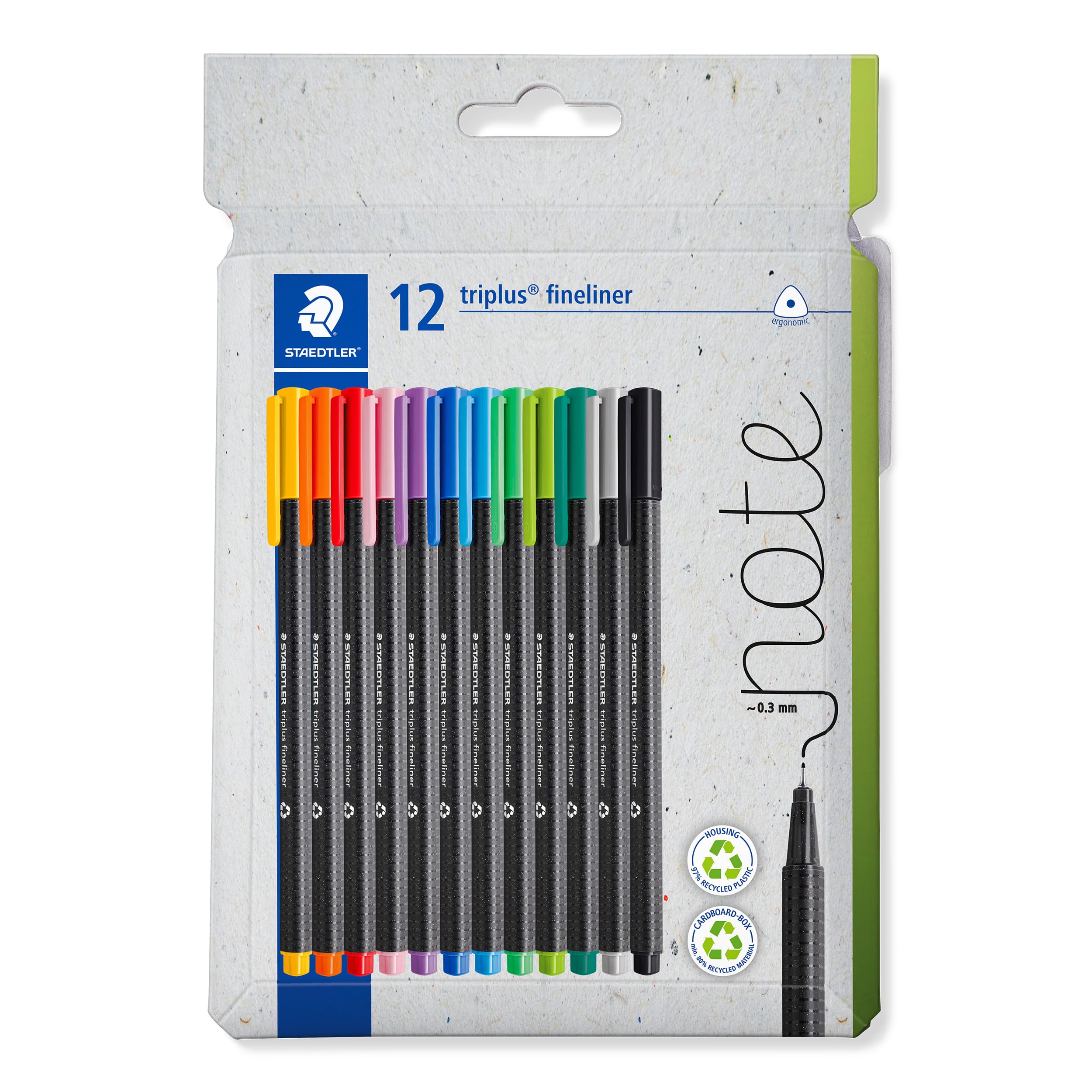 STAEDTLER triplus Fineliner Pens - Superfine Metal-Clad Tip | Pack of 12 Assorted Colours | DRY SAFE