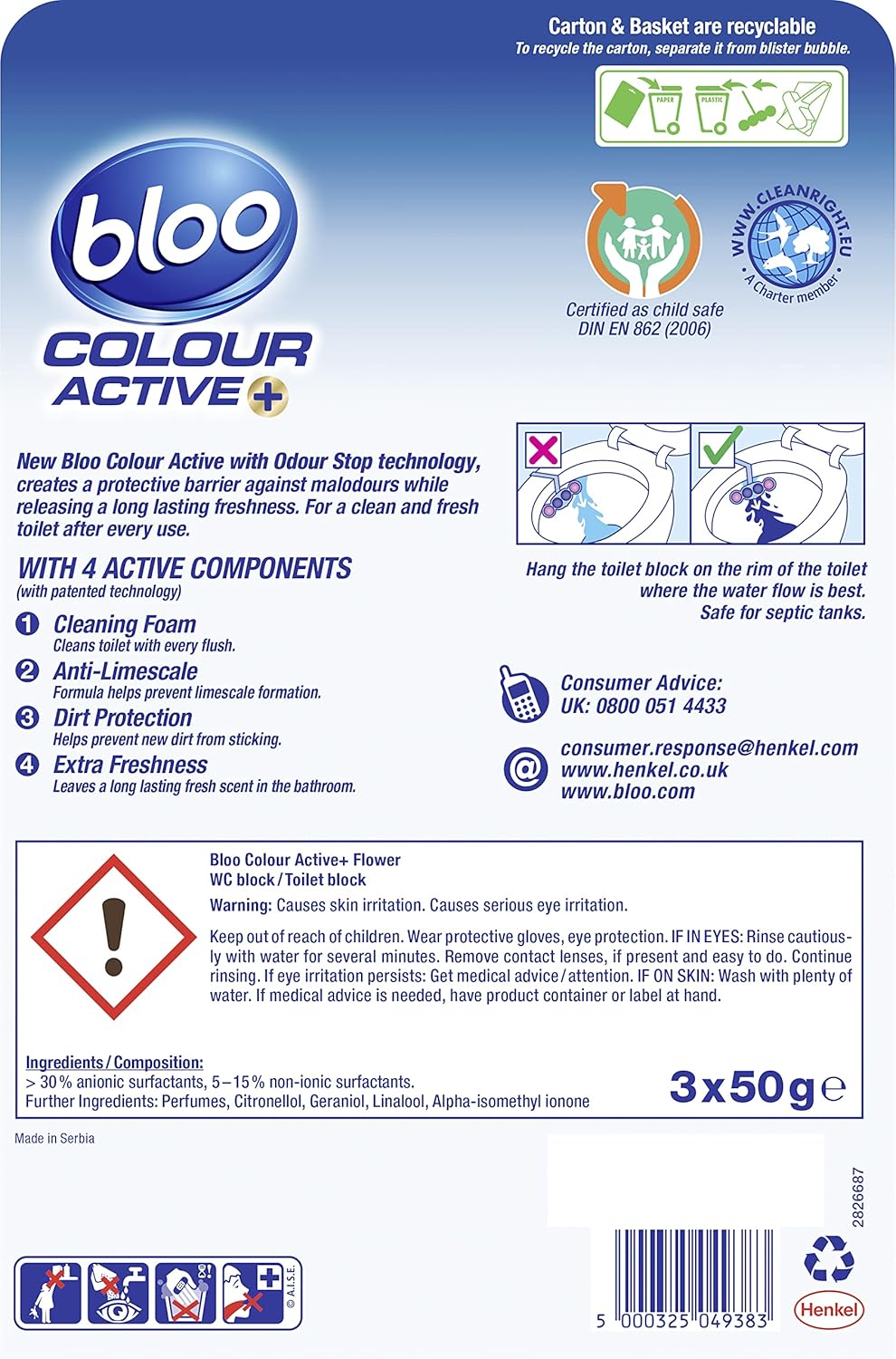 Bloo Colour Active Flower Rim Block, 150 g - Toilet Cleaning with Fresh Scent & Anti-Limescale 7