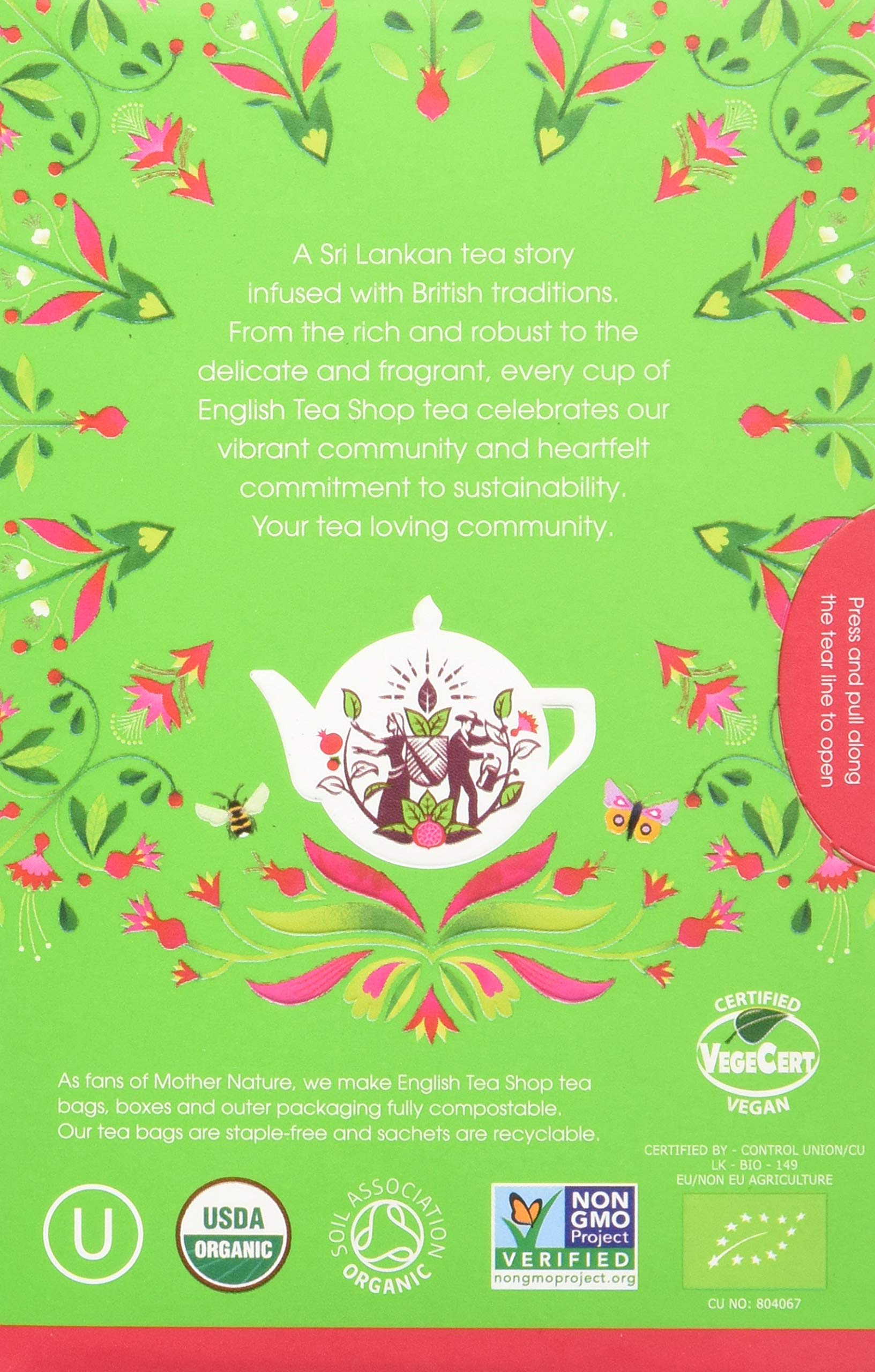 English Tea Shop Green Tea & Pomegranate Teabags - 20 Count, 40g | Promotes Relaxation