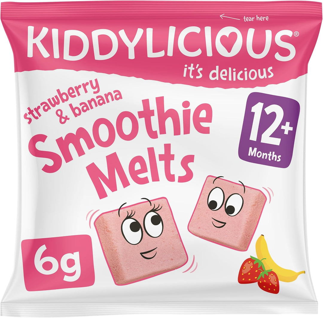 Kiddylicious Strawberry and Banana Smoothie Melts - 16 x 6g Fruit Snacks