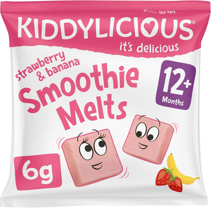 Kiddylicious Strawberry and Banana Smoothie Melts - 16 x 6g Fruit Snacks