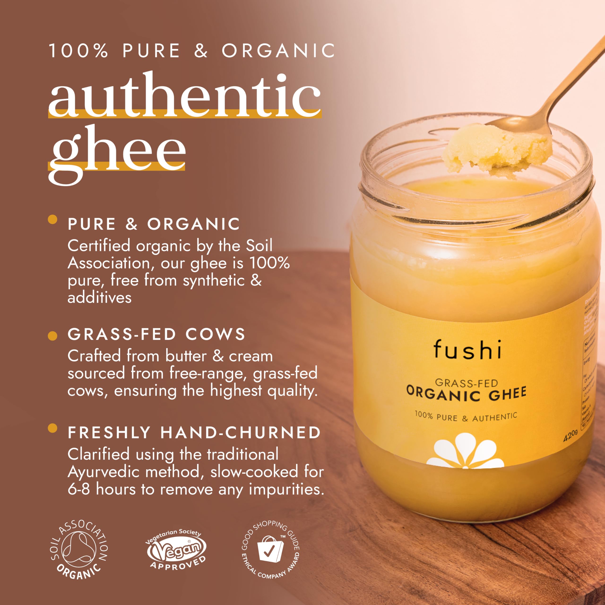 Fushi Organic Ghee 420g – Organic Certified | English Ghee | Vegetarian, Cl 7