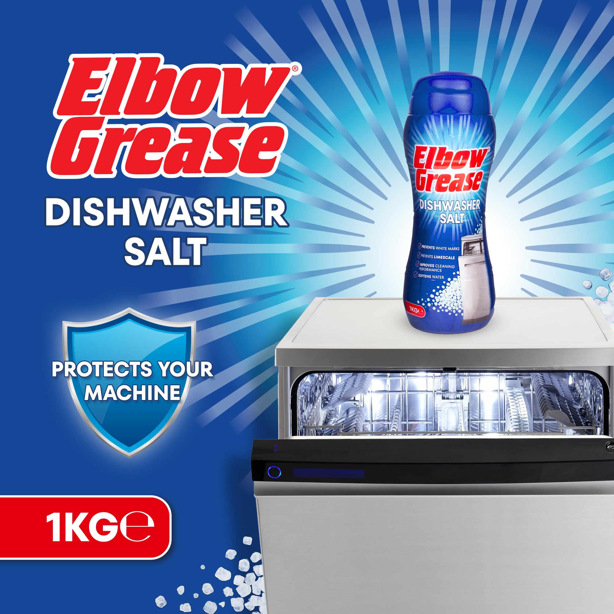 Elbow Grease Dishwasher Salt - 1kg Tub | Prevents Limescale & White Marks | For All Dishwashers 2
