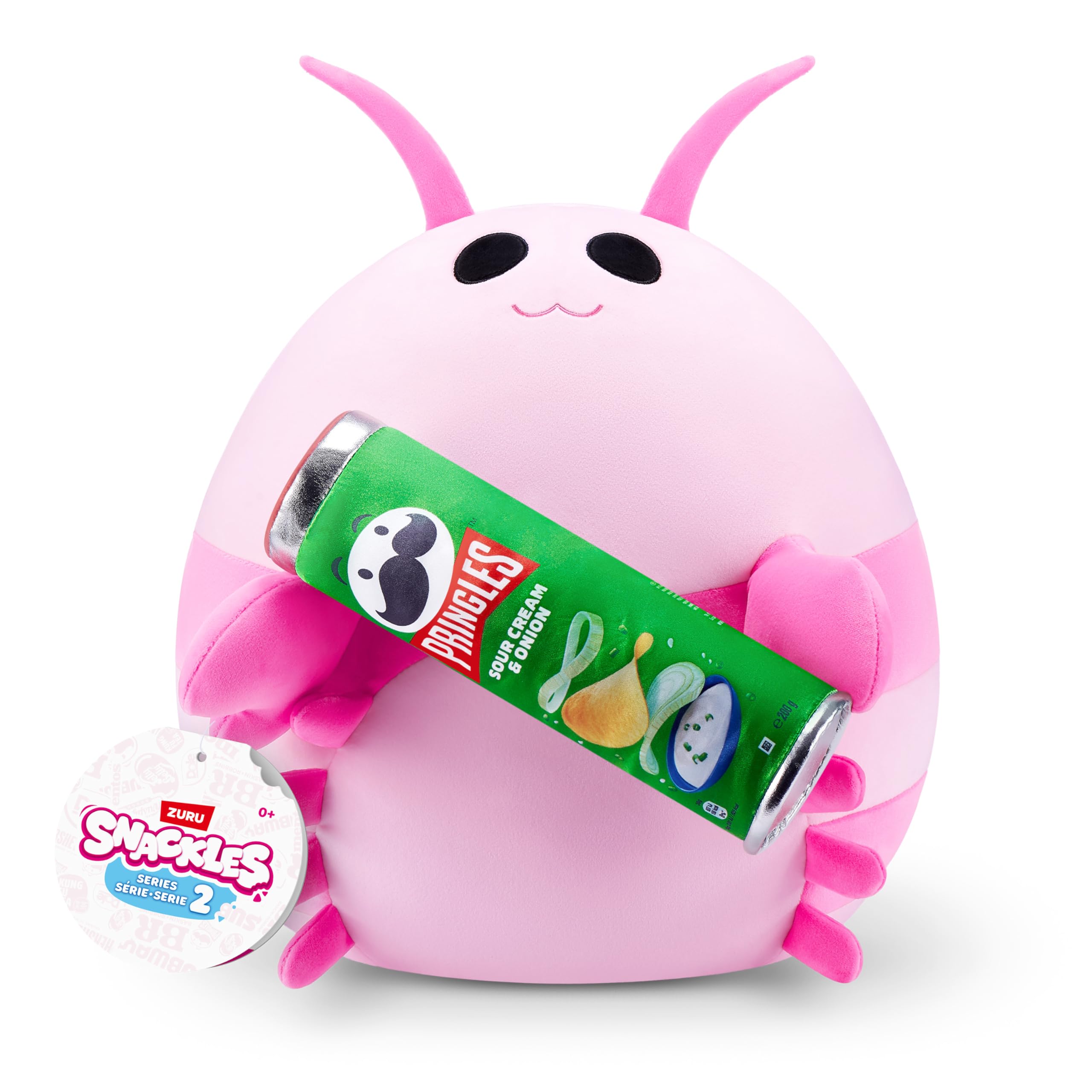 Snackles Serie 2 – Plüschtier mit rosa Garnelen und Pringles aus Sauerrahm und Zwiebeln
