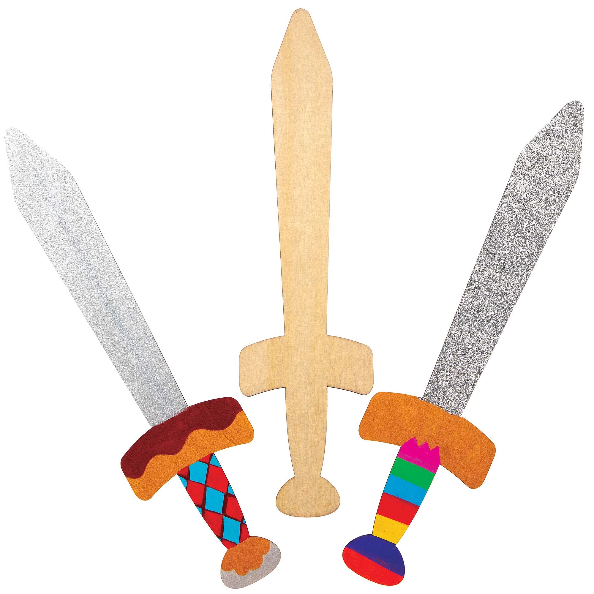 Baker Ross Wooden Swords for Kids to Paint - Pack of 4, Knight Wood Craft Kit | 15 Inch 6