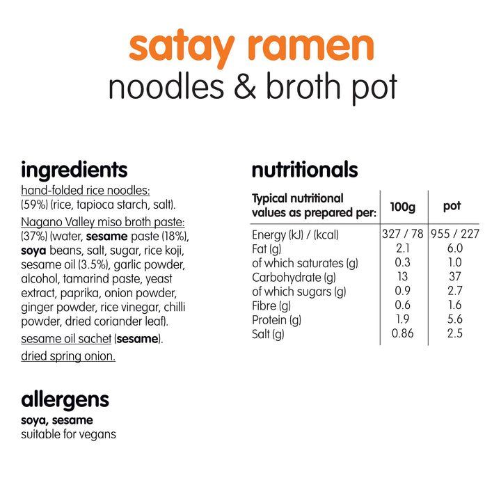 Itsu Satay Style Instant Noodles & Broth Pot 66g - Gluten Free, Vegan, Low Fat - Pack of 6