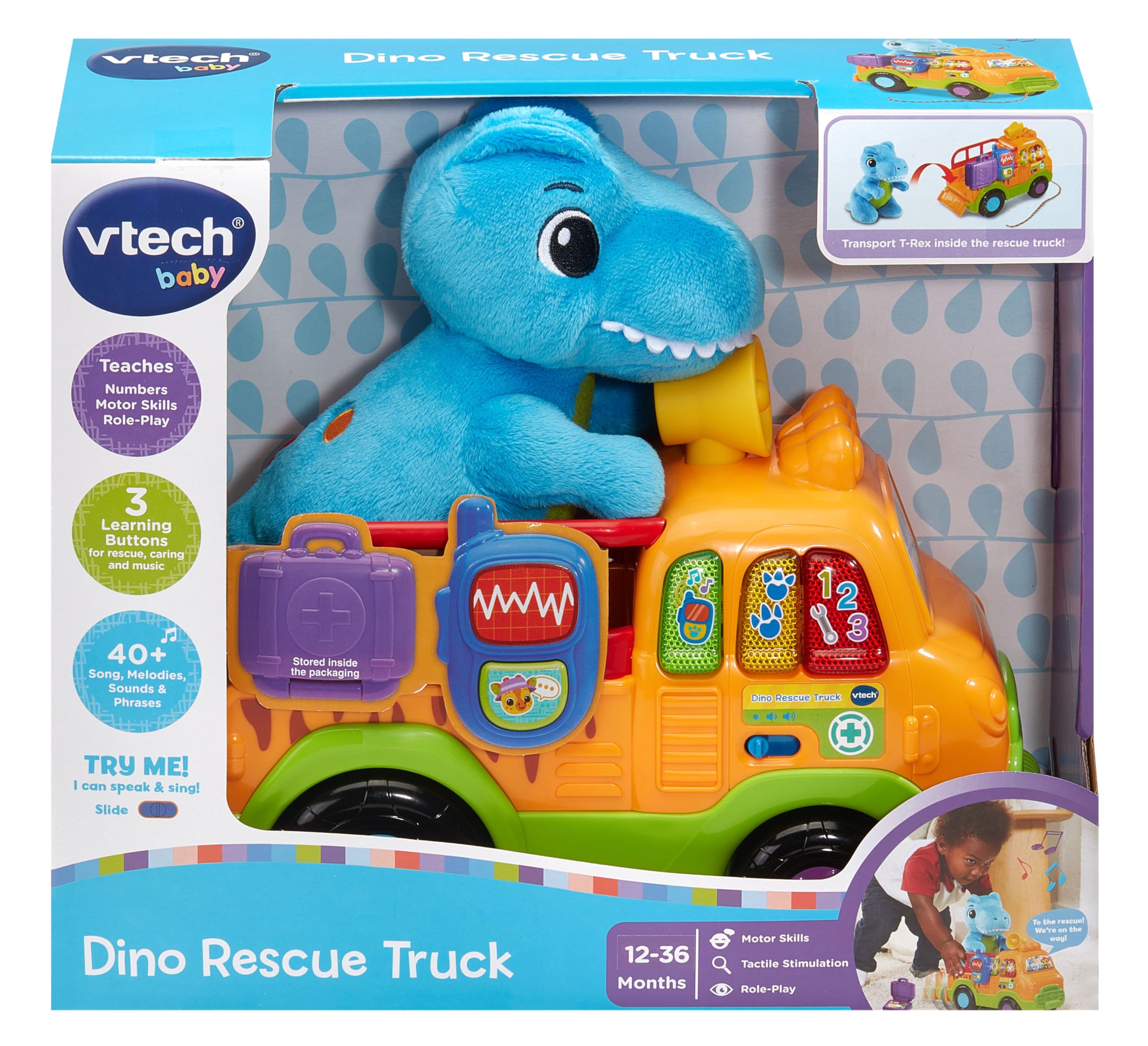 VTech Dino Rescue Truck - Pull-Along Role-Play Toy with Sound, Music & Lights 6