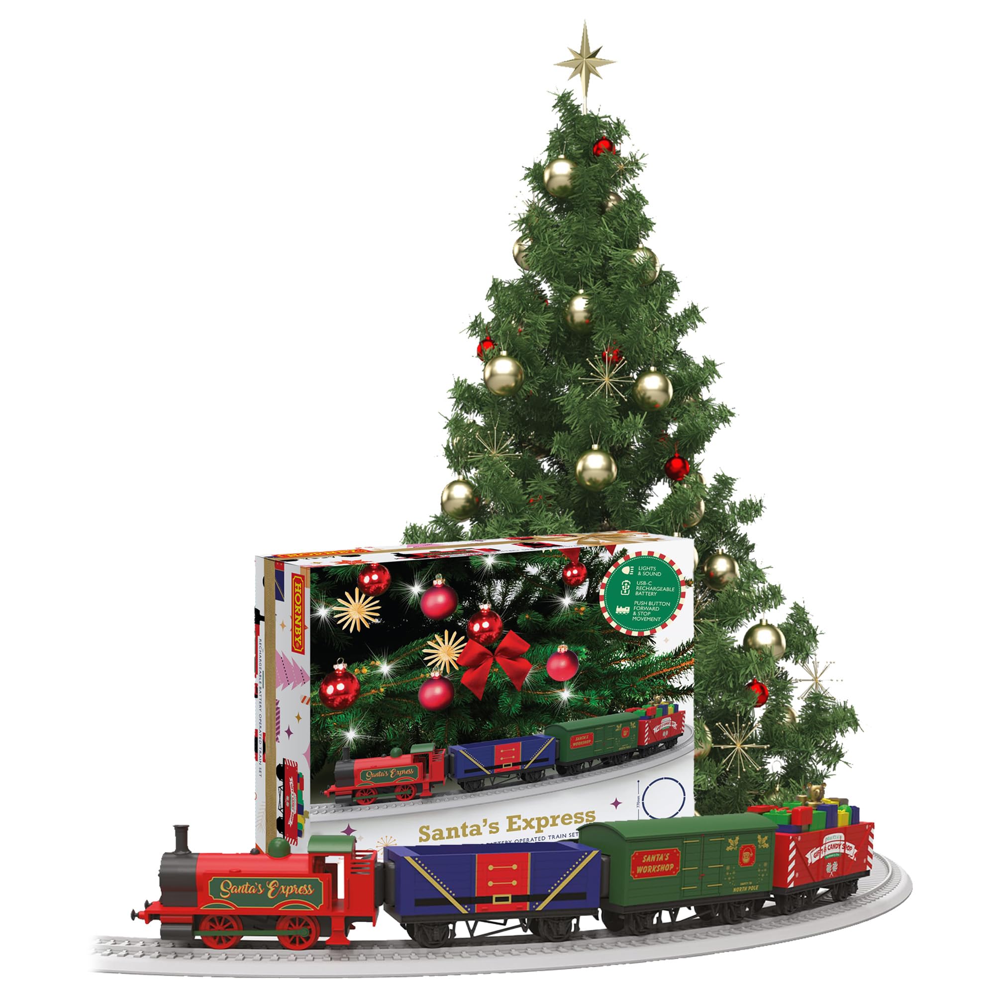 Hornby Santa's Express Christmas Train Set - Rechargeable Analogue OO Gauge 1:76 1