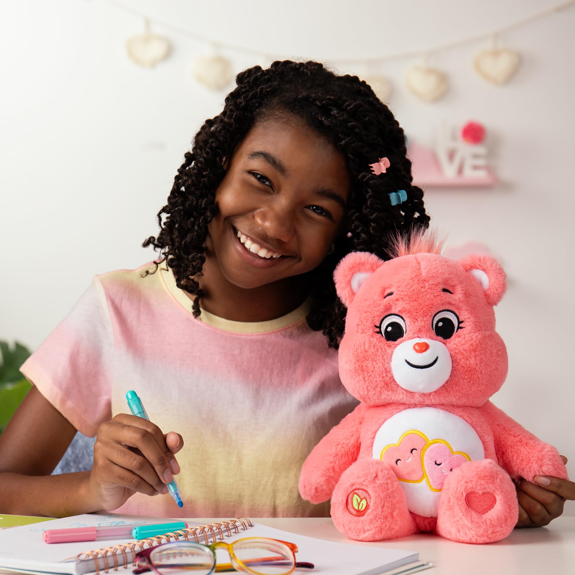 Care Bears Love-A-Lot Bear 35cm Medium Plush - Soft Huggable Stuffed Animal with Collectible Care Coin 7