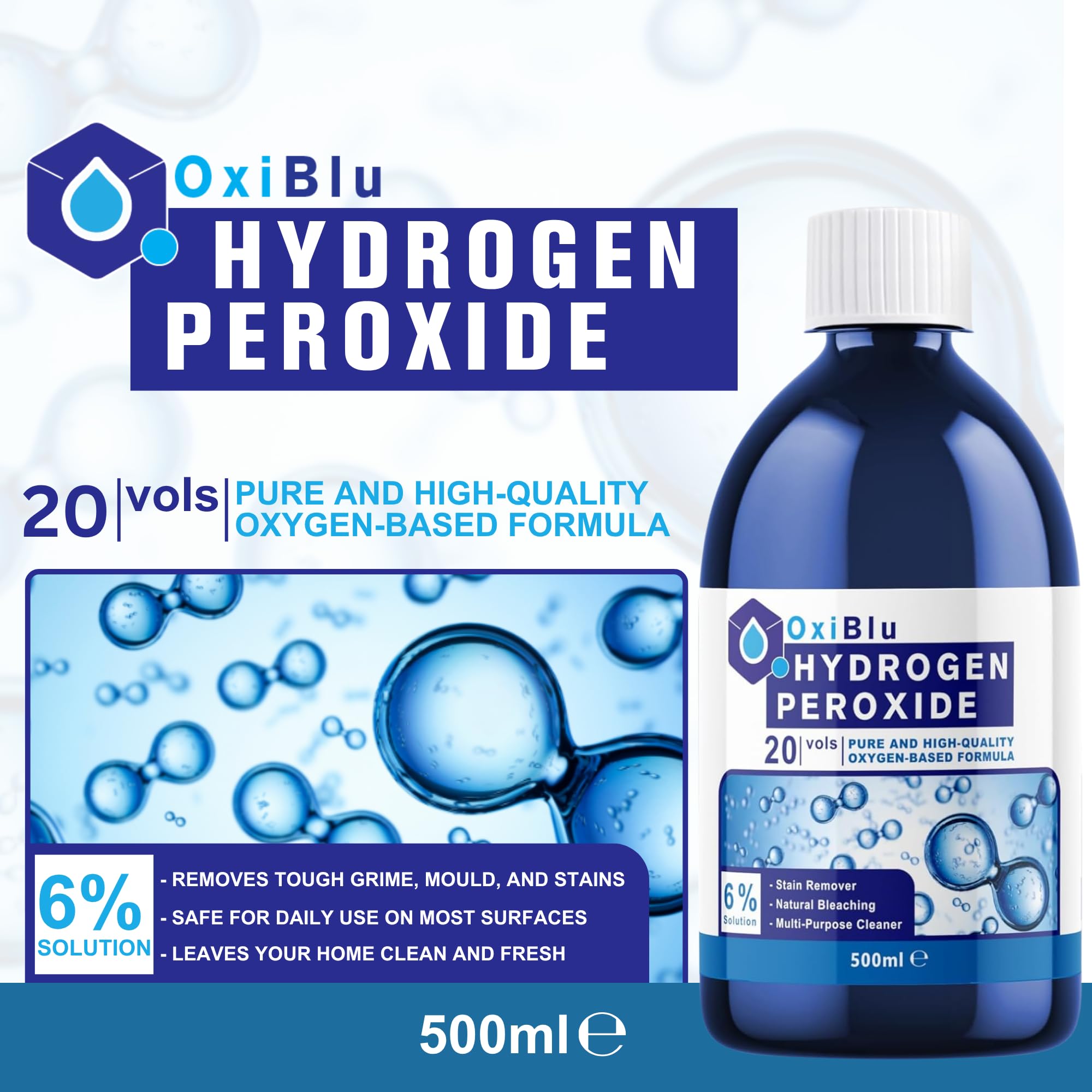 OxiBlu Hydrogen Peroxide 6% All-Purpose Cleaner - 500ml Liquid, Unscented