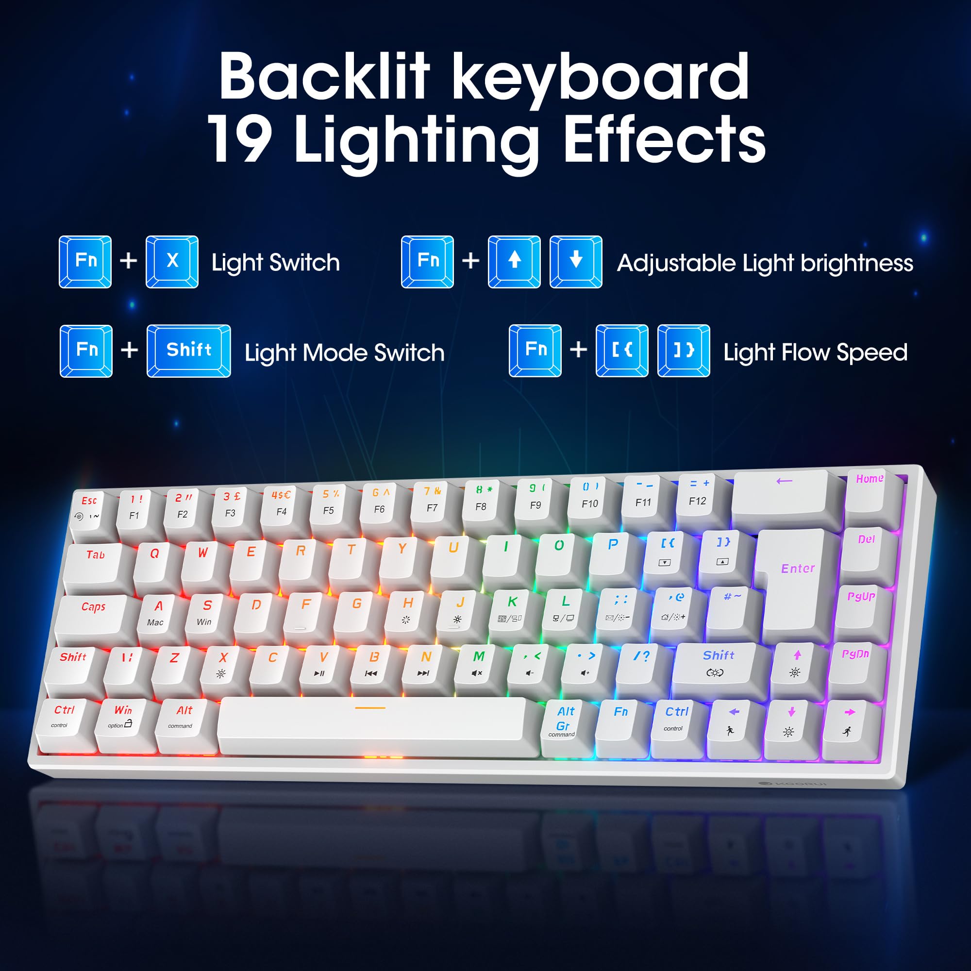 KOORUI 60% Mechanical Gaming Keyboard MKC01, Blue Switch, RGB Backlit, Compact 69-Key Layout with Detachable Type-C Cable 6